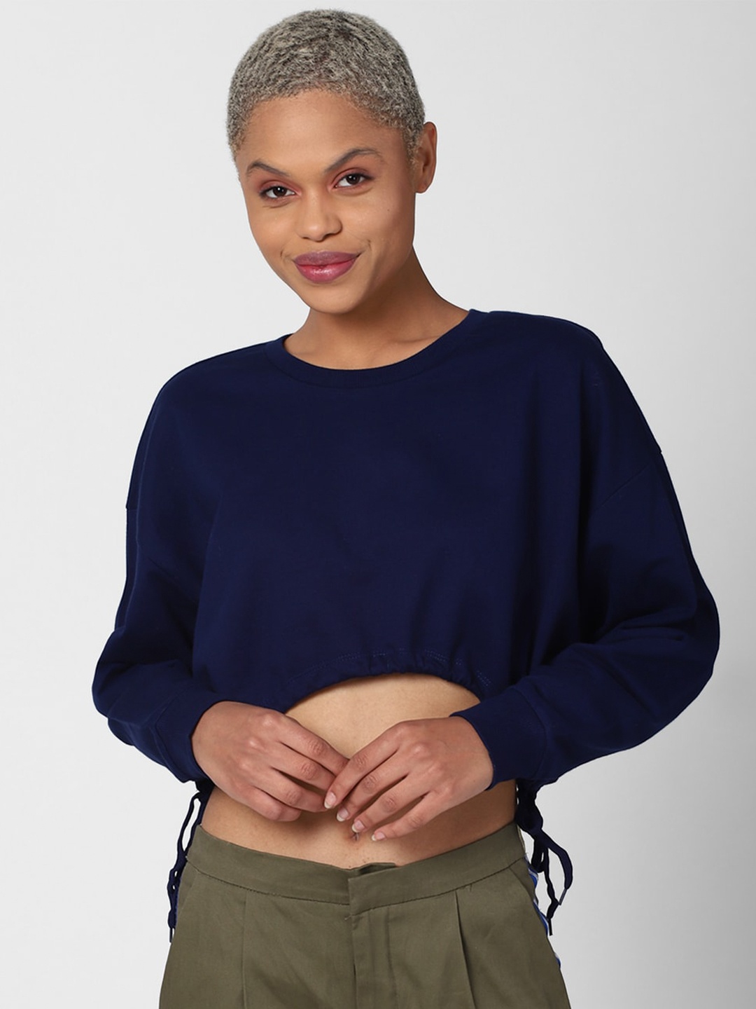 

FOREVER 21 Women Navy Blue Printed Sweatshirt
