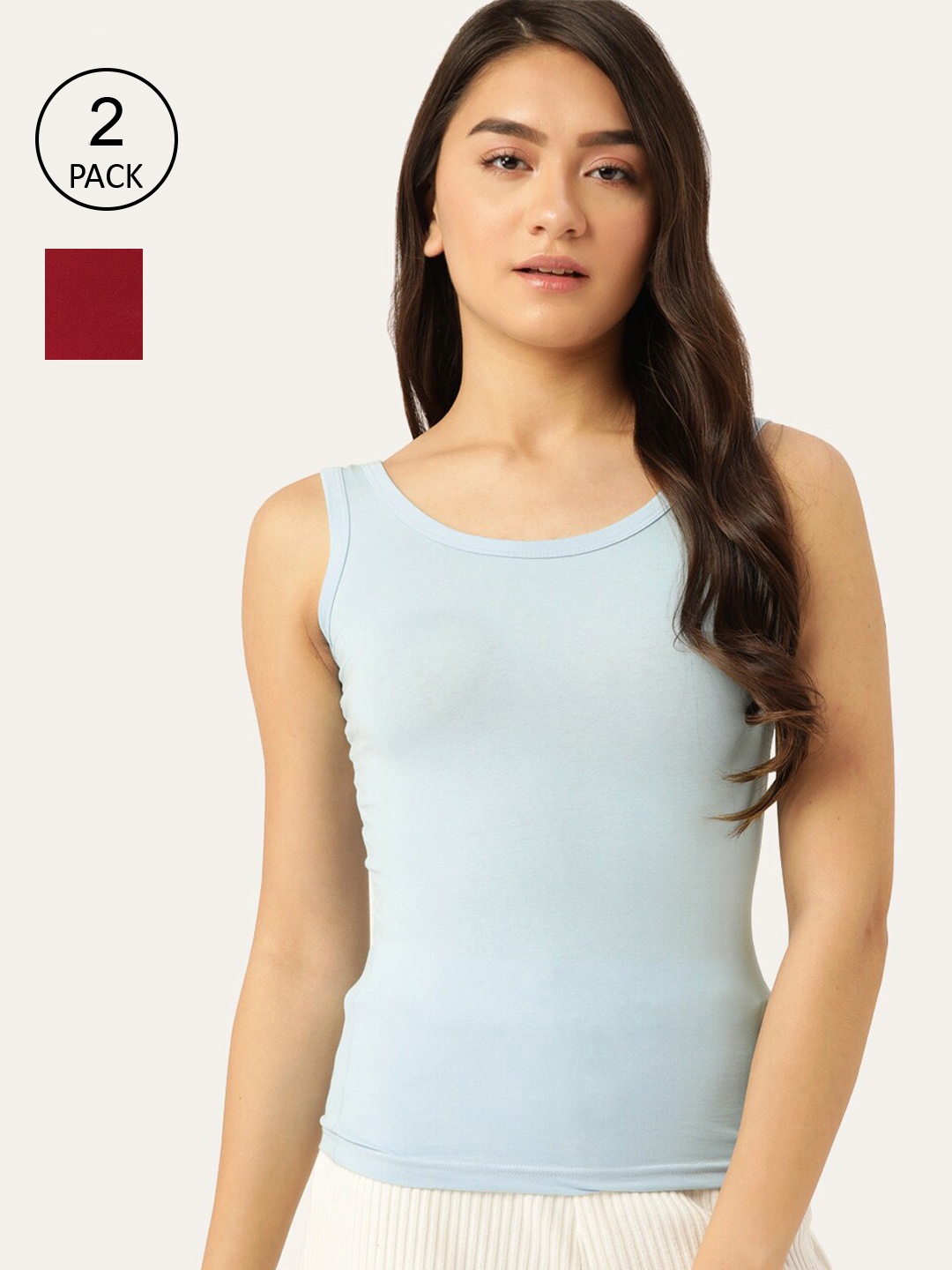 

Lady Lyka Women Blue & Maroon Pack Of 2 Solid Cotton Camisoles