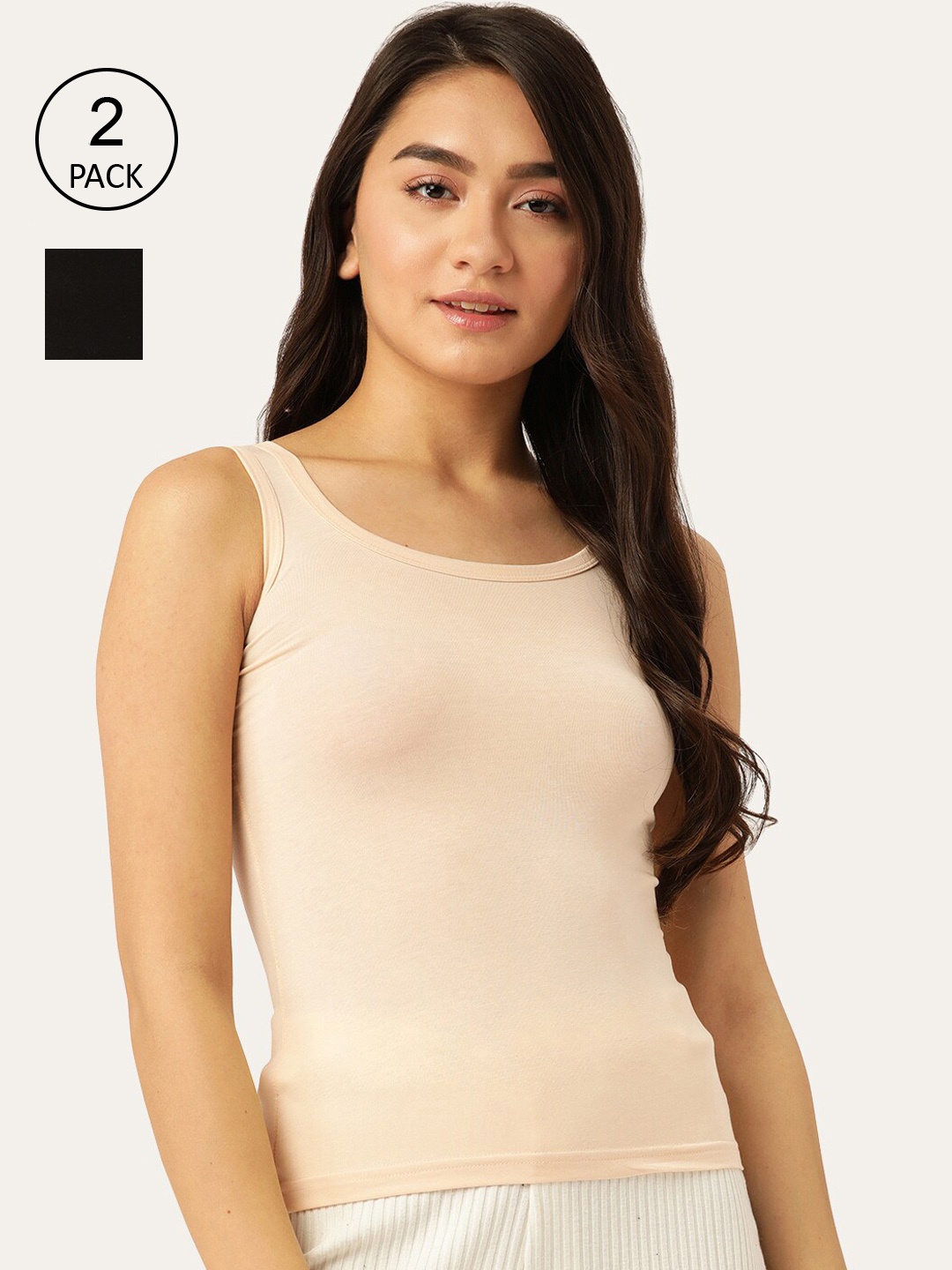 

Lady Lyka Women Pack Of 2 Cotton Camisoles, Beige