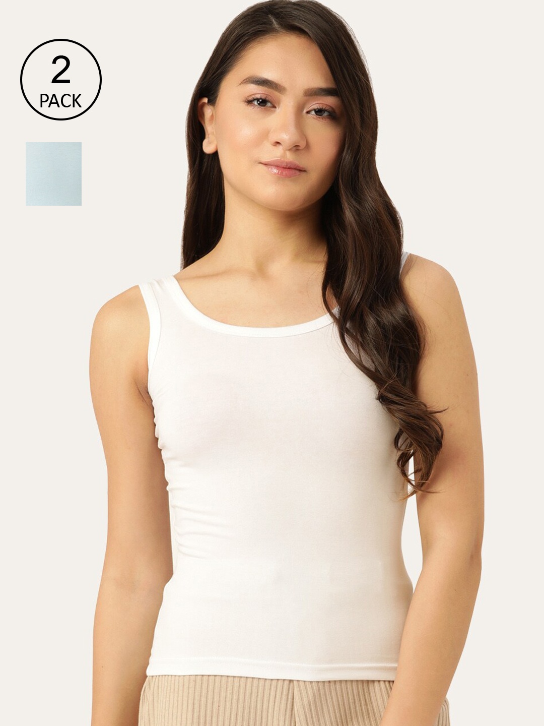 

Lady Lyka Women Pack Of 2 Solid Cotton Camisoles, White