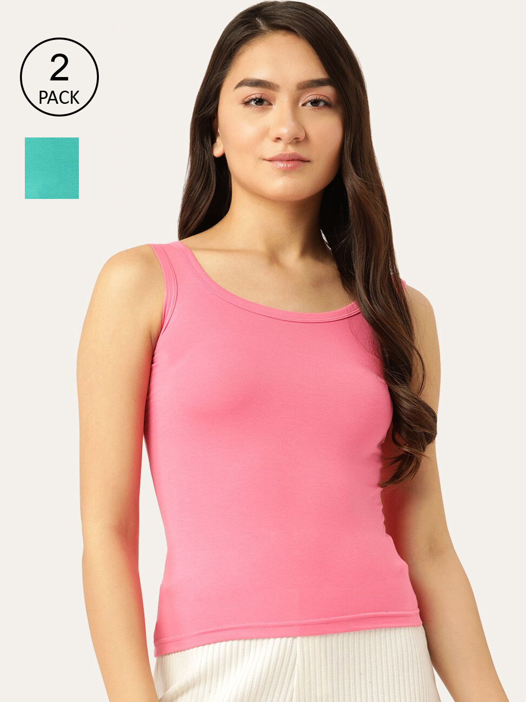 

Lady Lyka Women Pack Of 2 Cotton Camisoles, Pink