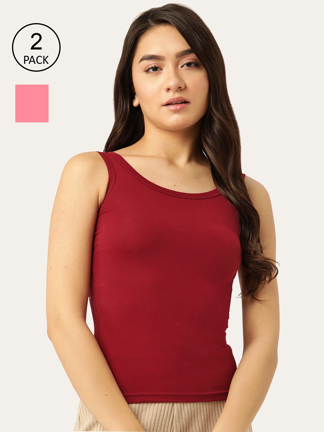 

Lady Lyka Women Pack Of 2 Cotton Camisoles, Maroon