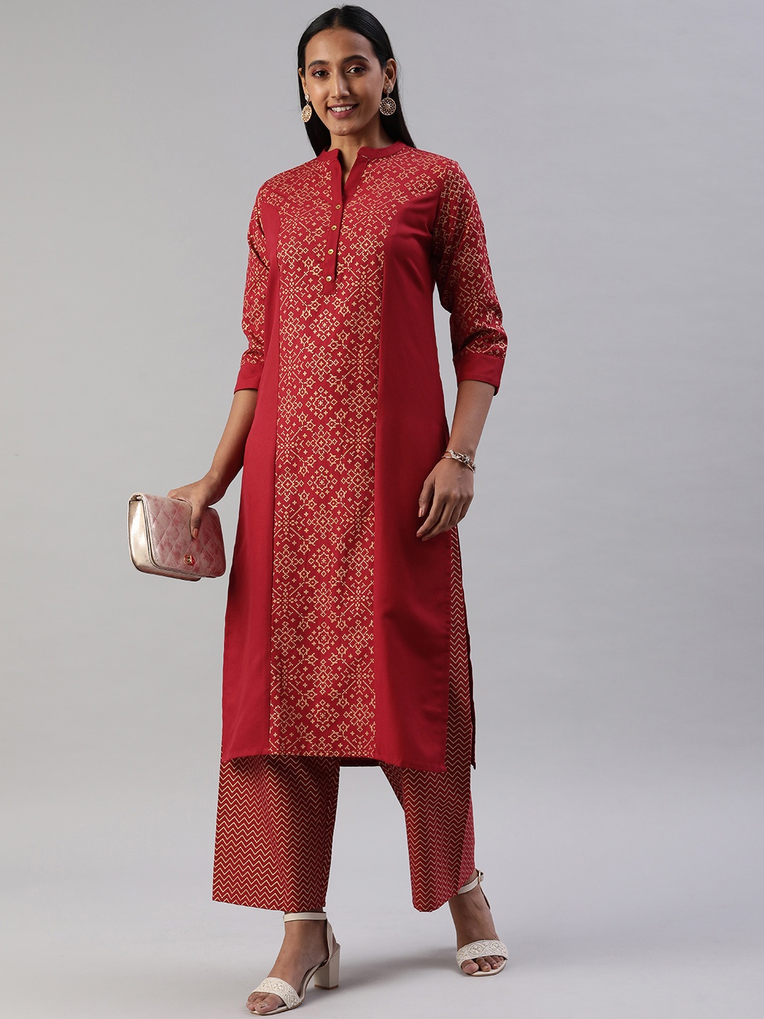 

SANISA Women Red & Yellow Ethnic Motifs Printed Kurta with Palazzos