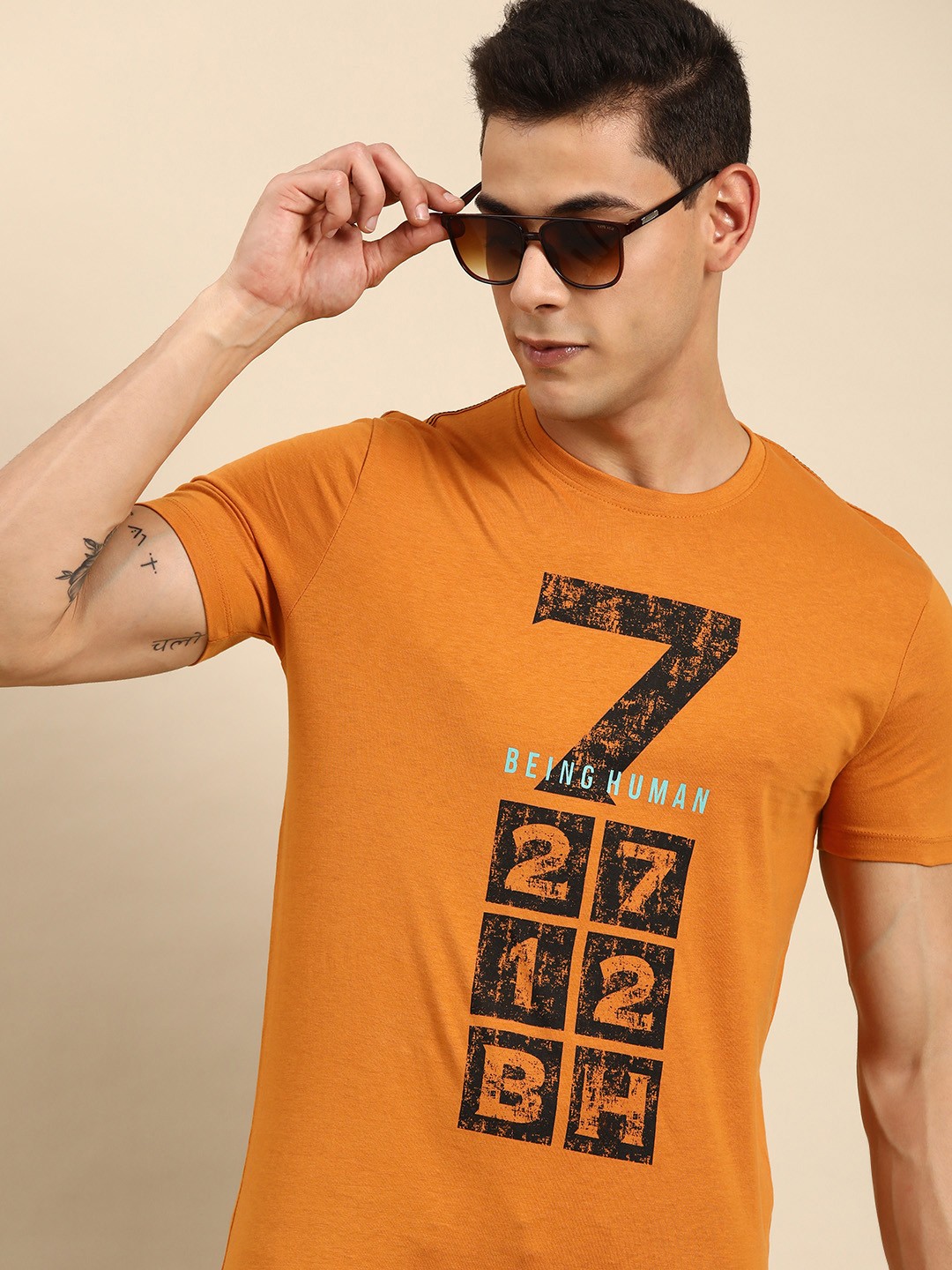 

Being Human Men Orange Typography Printed T-shirt