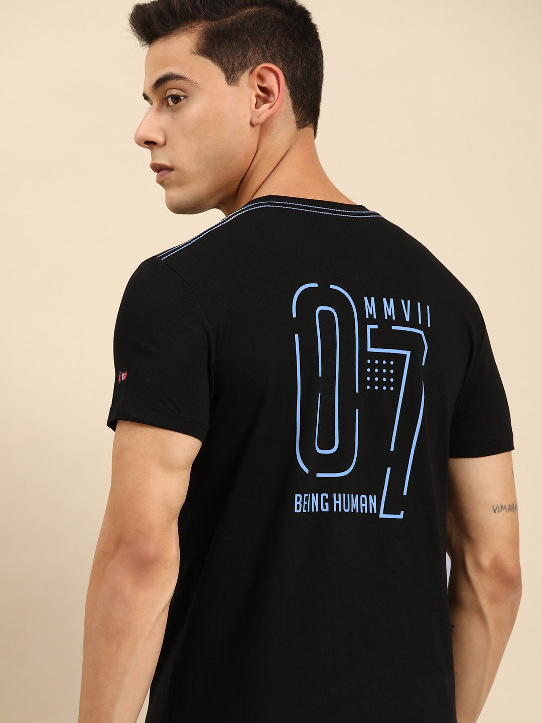

Being Human Men Black Back Typography Printed Pure Cotton T-shirt