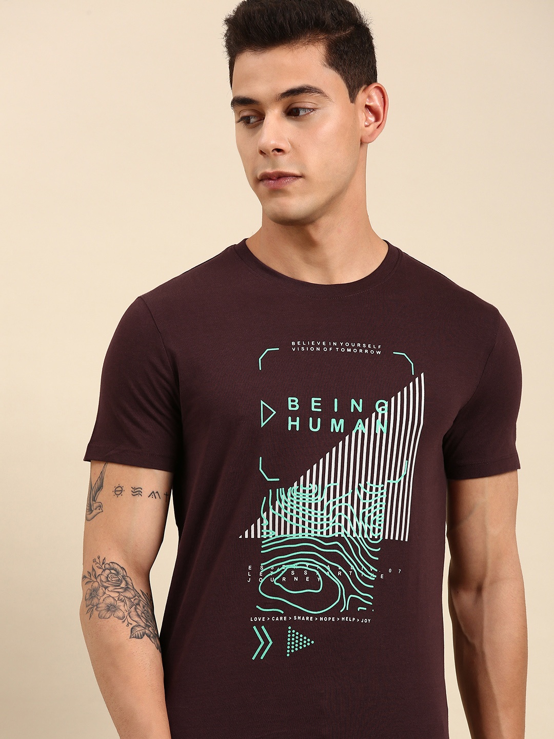 

Being Human Men Maroon Printed Pure Cotton T-shirt