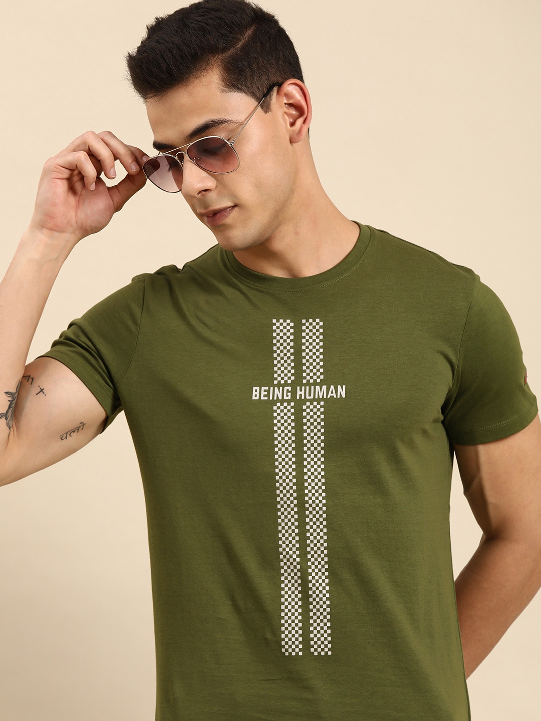 

Being Human Men Olive Green Typography Printed T-shirt