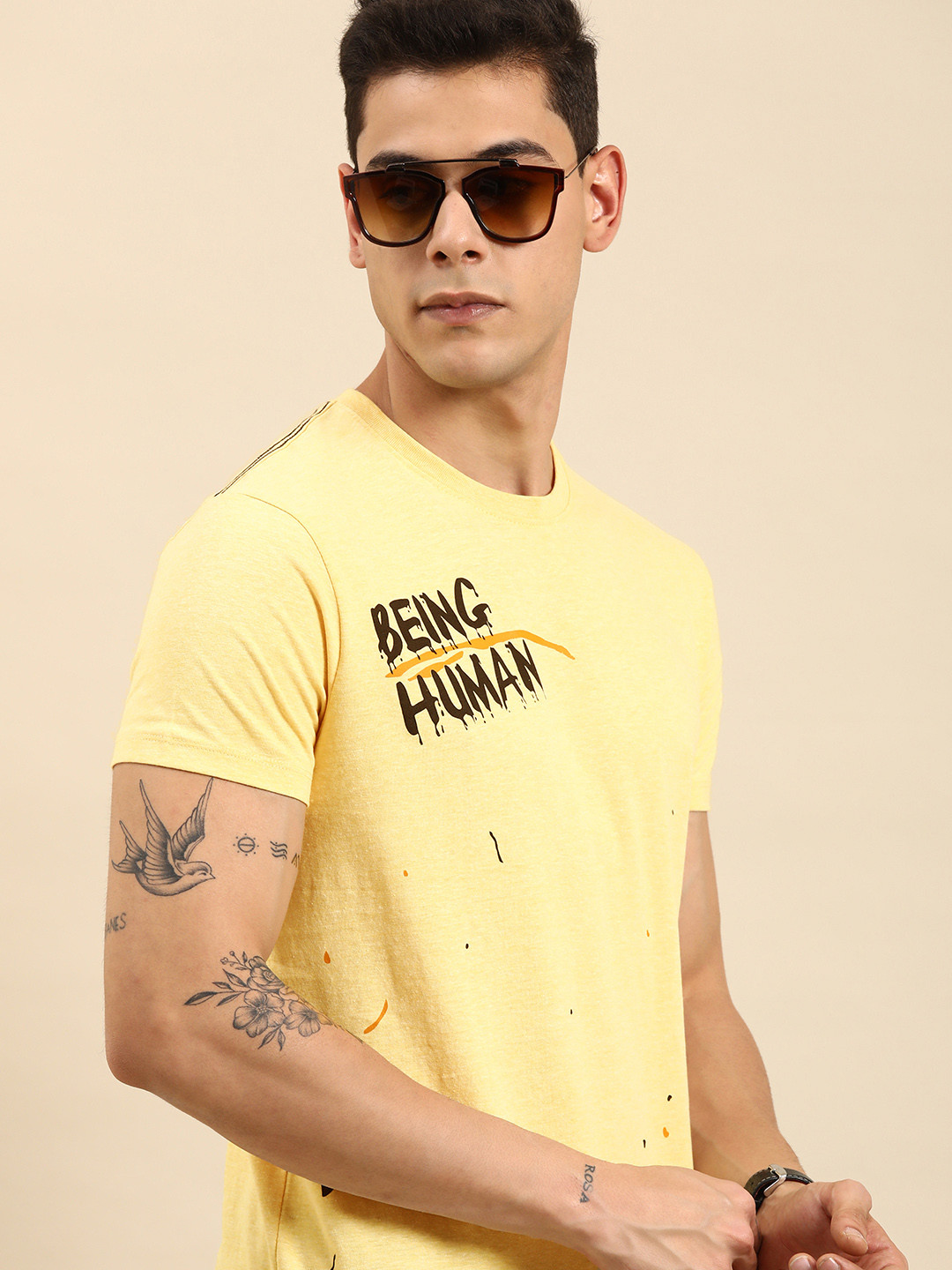 

Being Human Men Yellow & Black Printed T-shirt