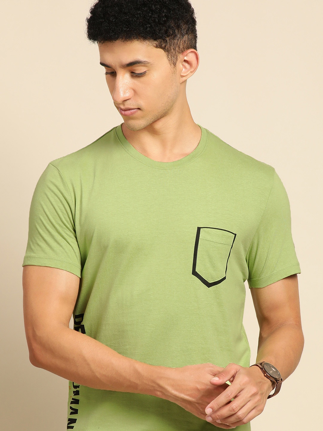 

Being Human Men Olive Green Solid Pure Cotton T-shirt