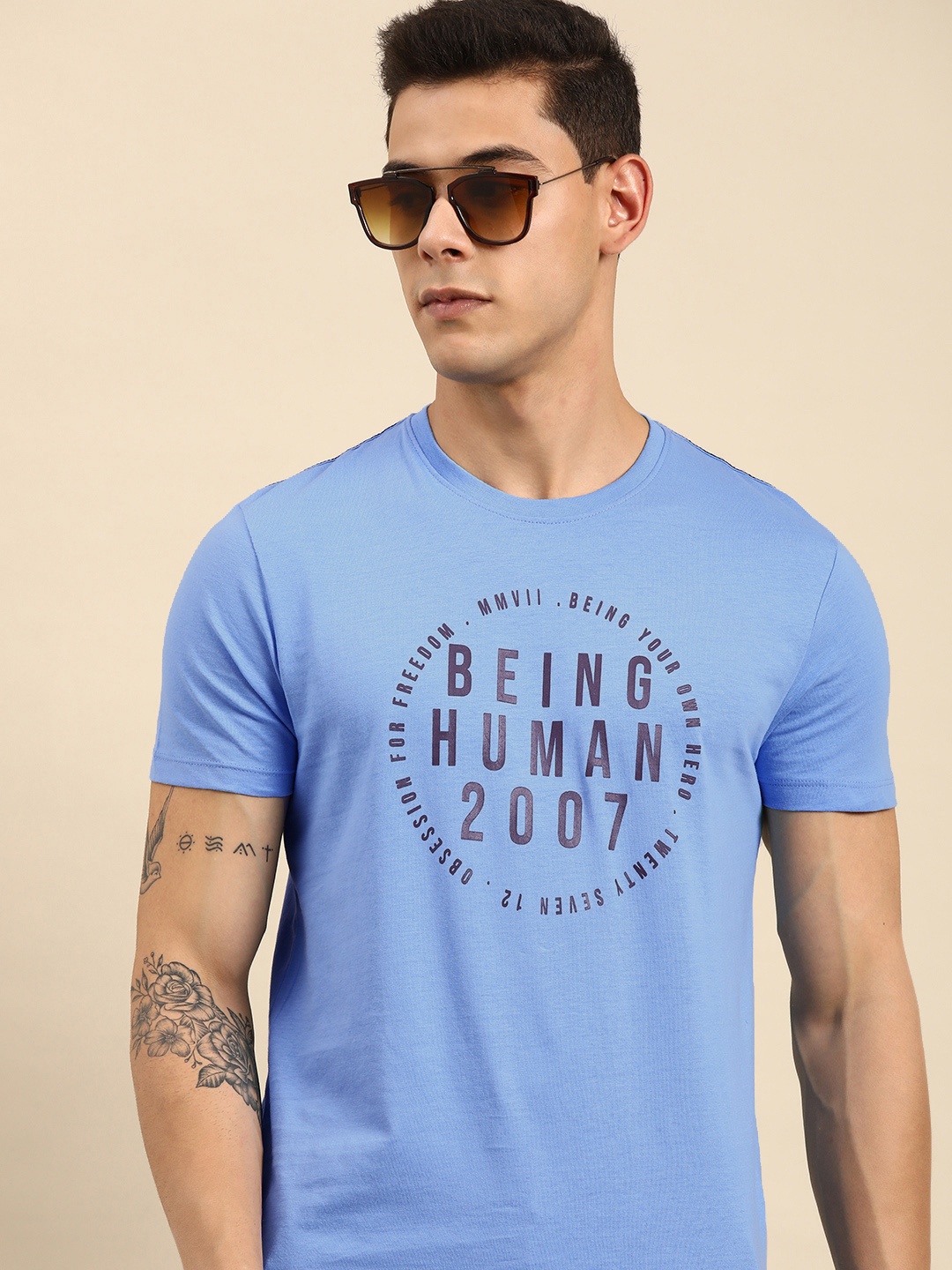 

Being Human Men Blue Typography Printed T-shirt