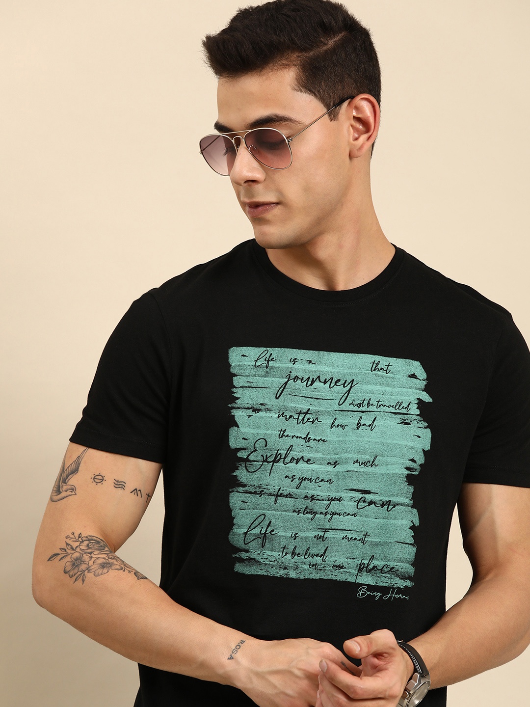 

Being Human Men Black & Blue Printed T-shirt
