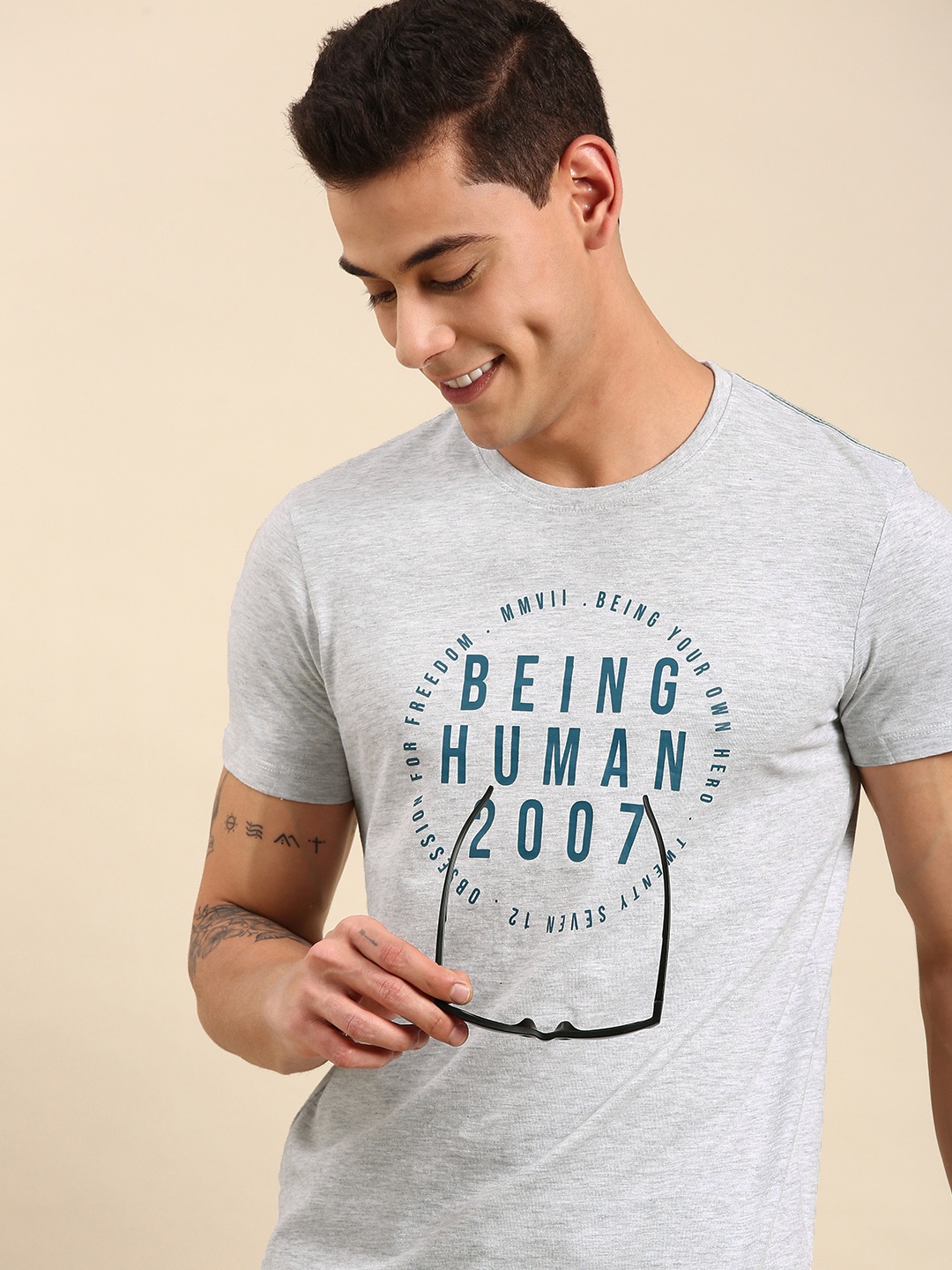 

Being Human Men White & Teal Typography Printed Casual T-shirt