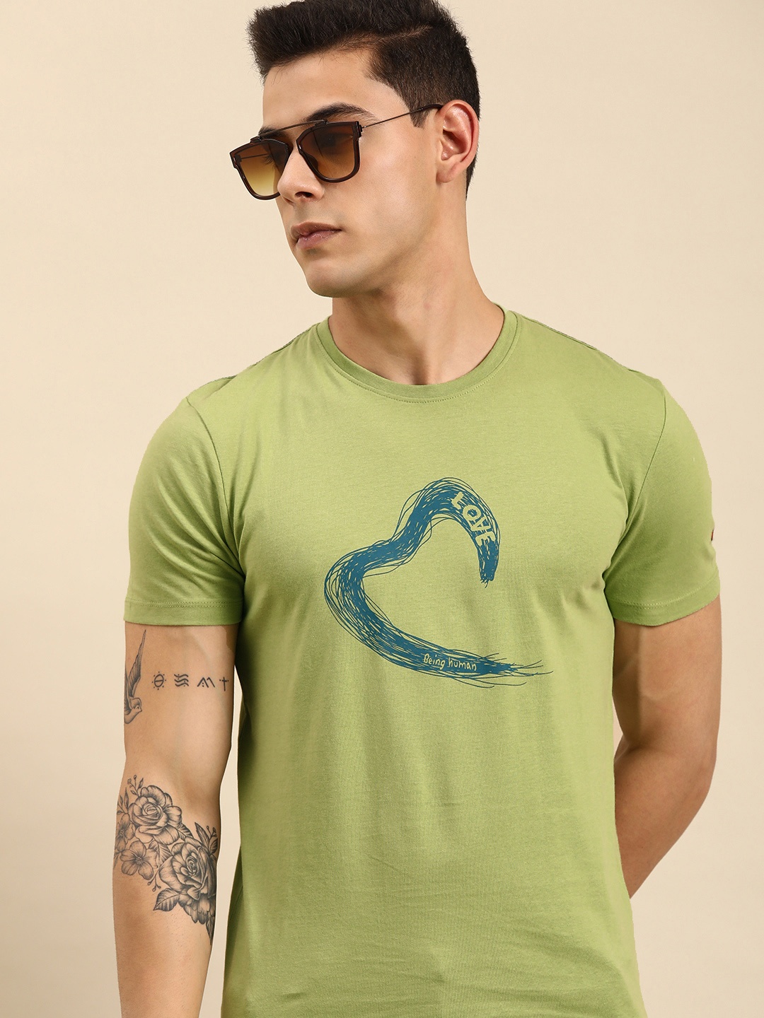 

Being Human Men Sea Green Brand Logo Printed T-shirt