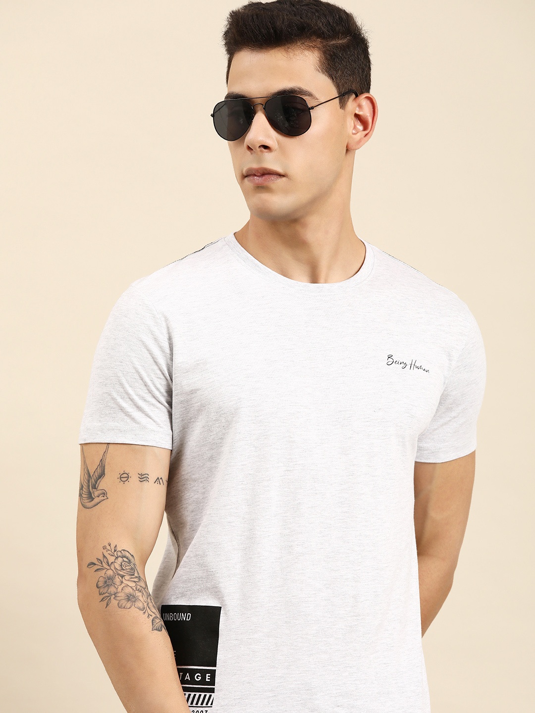

Being Human Men Grey Melange Typography Print Detail T-shirt
