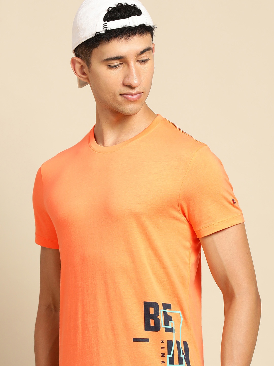 Being Human Men Orange Brand Logo Printed Pure Cotton T-shirt
