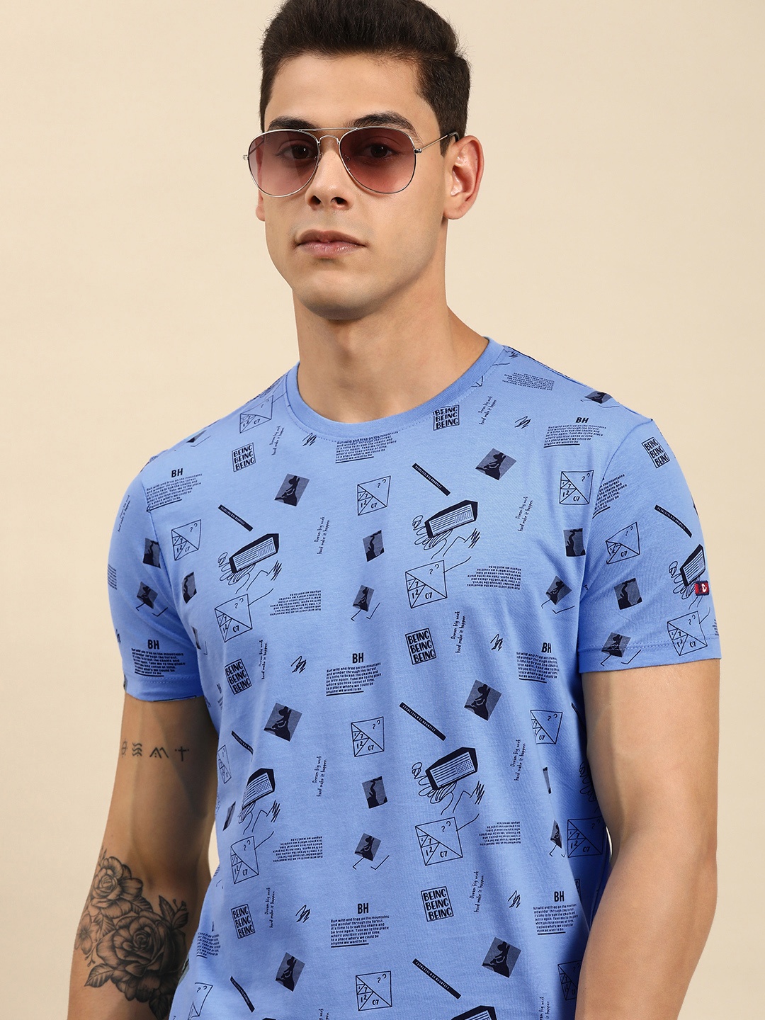 

Being Human Men Blue Printed Round Neck T-shirt