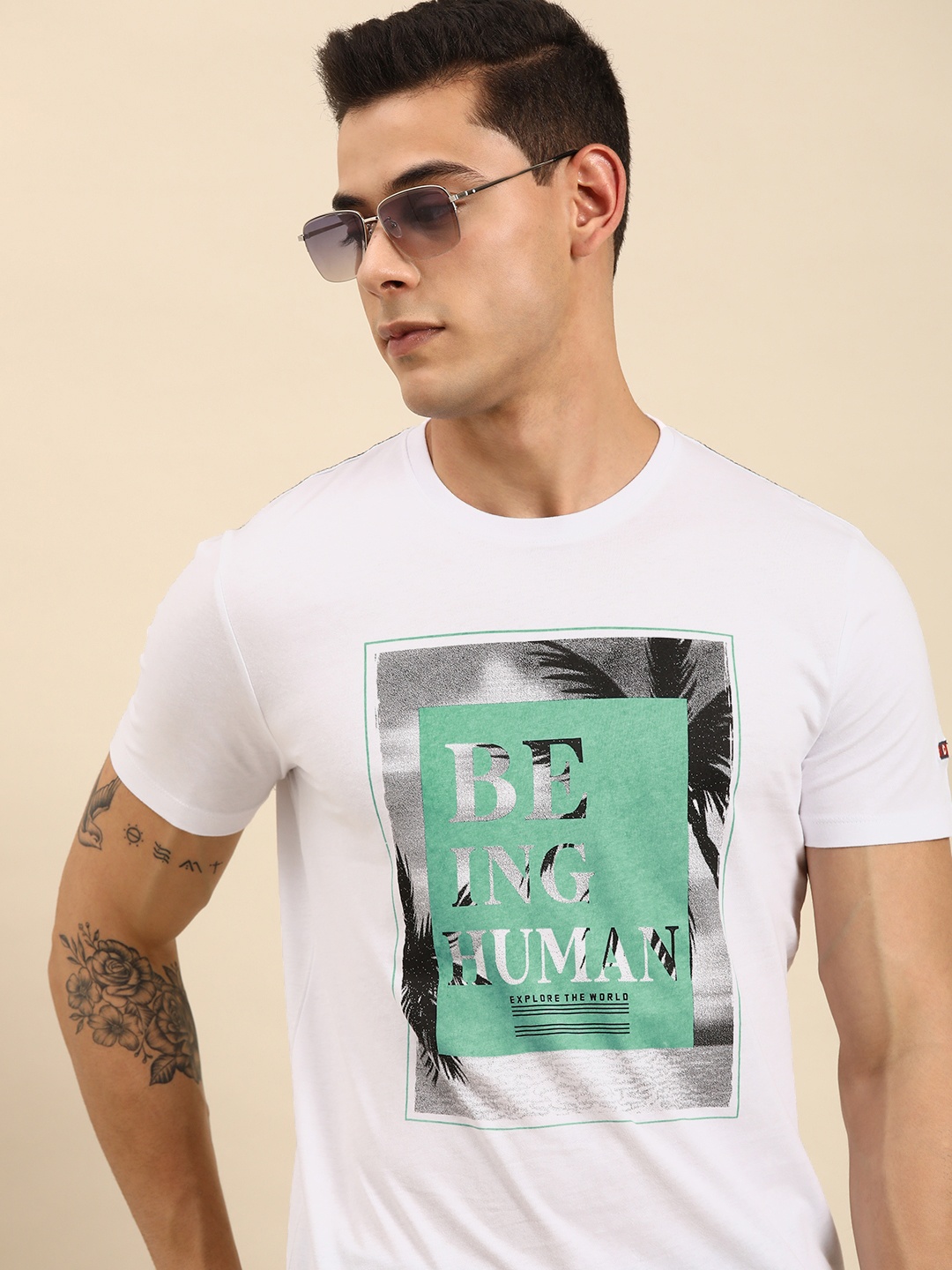 Being Human Men White Typography Printed T-shirt