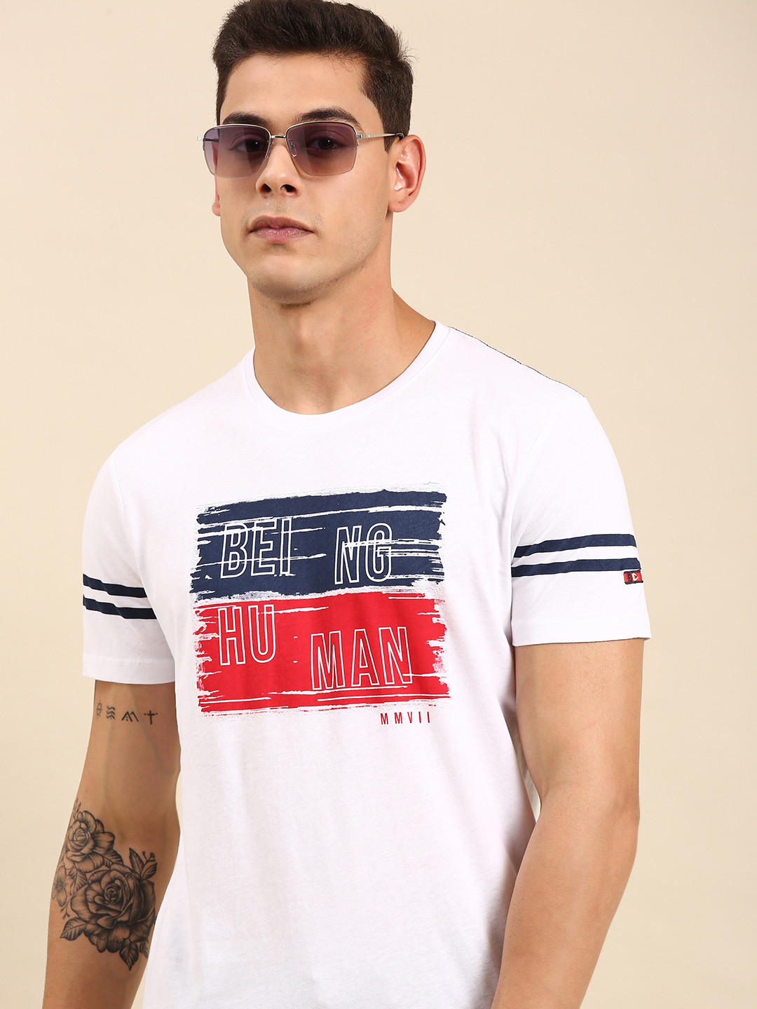 

Being Human Men White Brand Logo Printed Pure Cotton T-shirt