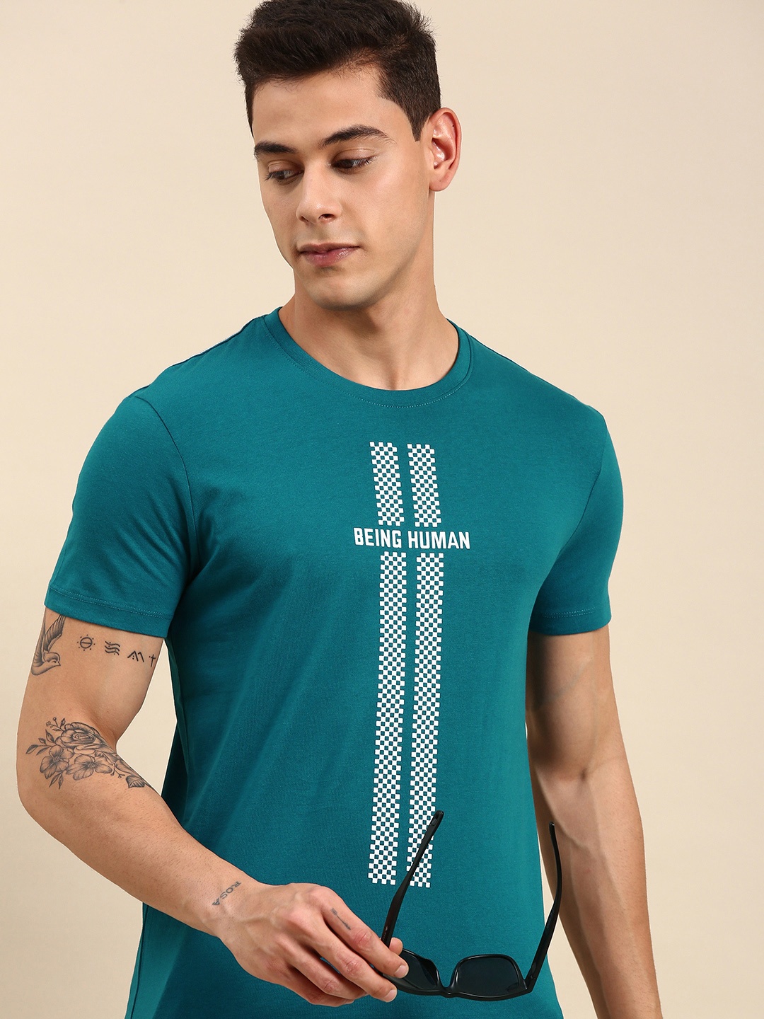 

Being Human Men Teal & Off White Printed Casual T-shirt