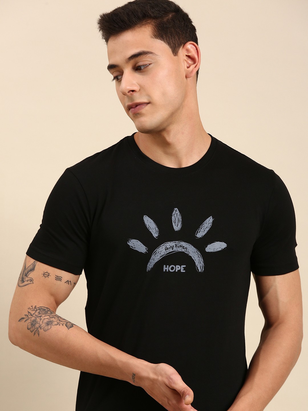 

Being Human Men Black Graphic Printed Pure Cotton T-shirt