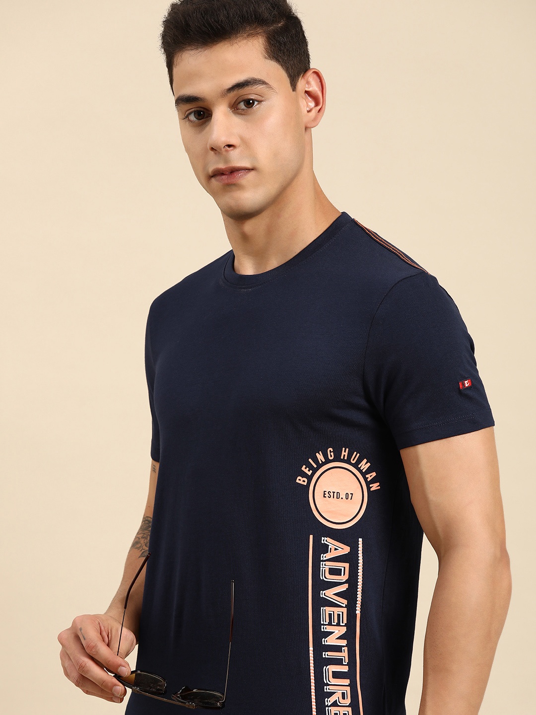 

Being Human Men Navy Blue Typography Printed Pure Cotton T-shirt