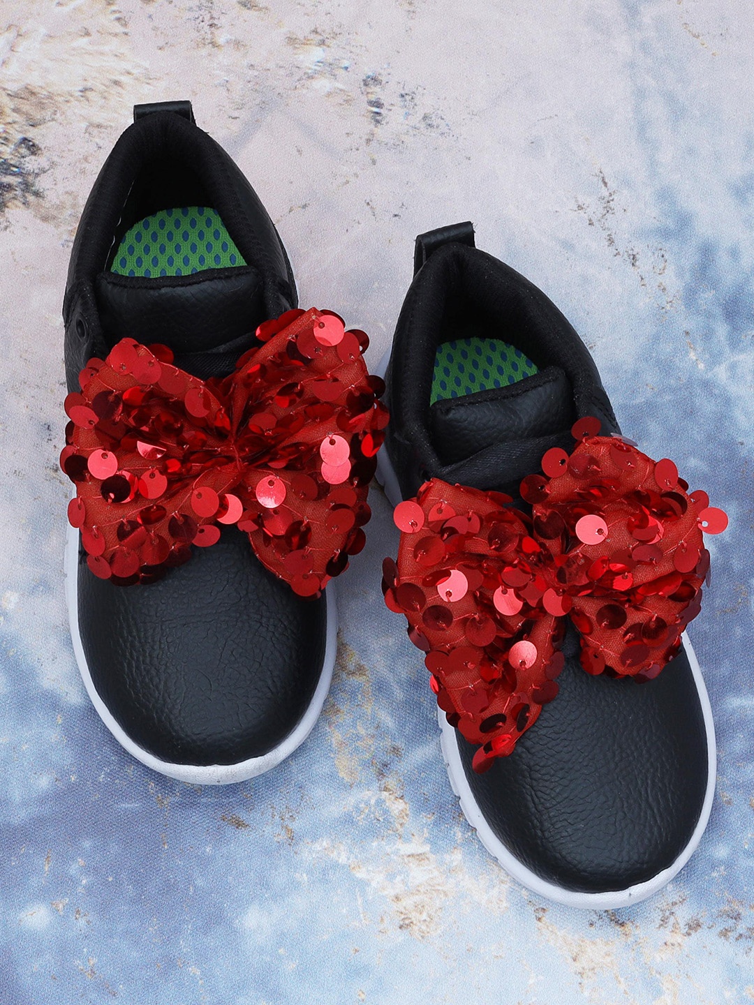 

DChica Girls Black Printed Sneakers With Bow