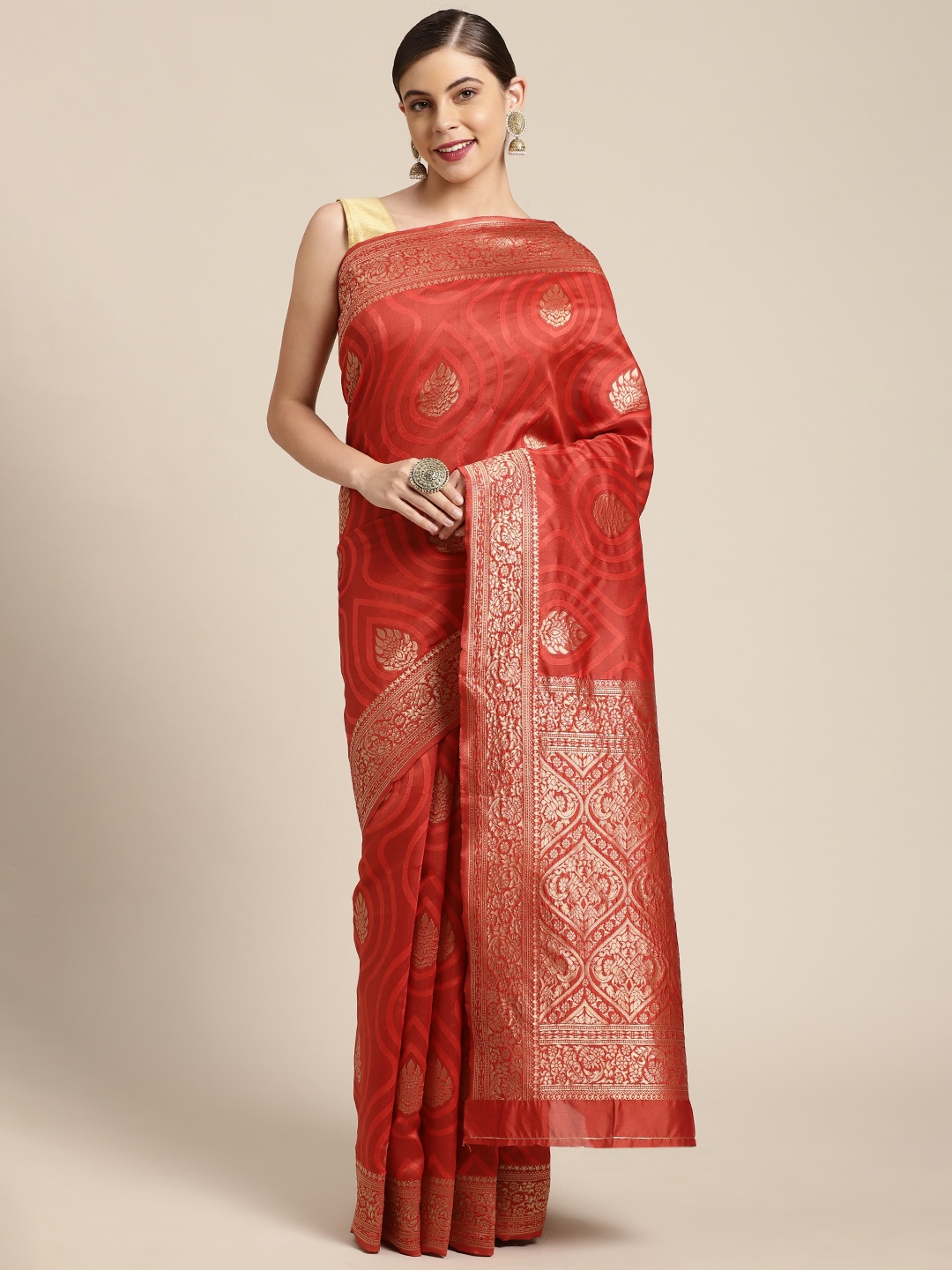

KALINI Red & Gold-Toned Woven Design Zari Silk Blend Kanjeevaram Saree