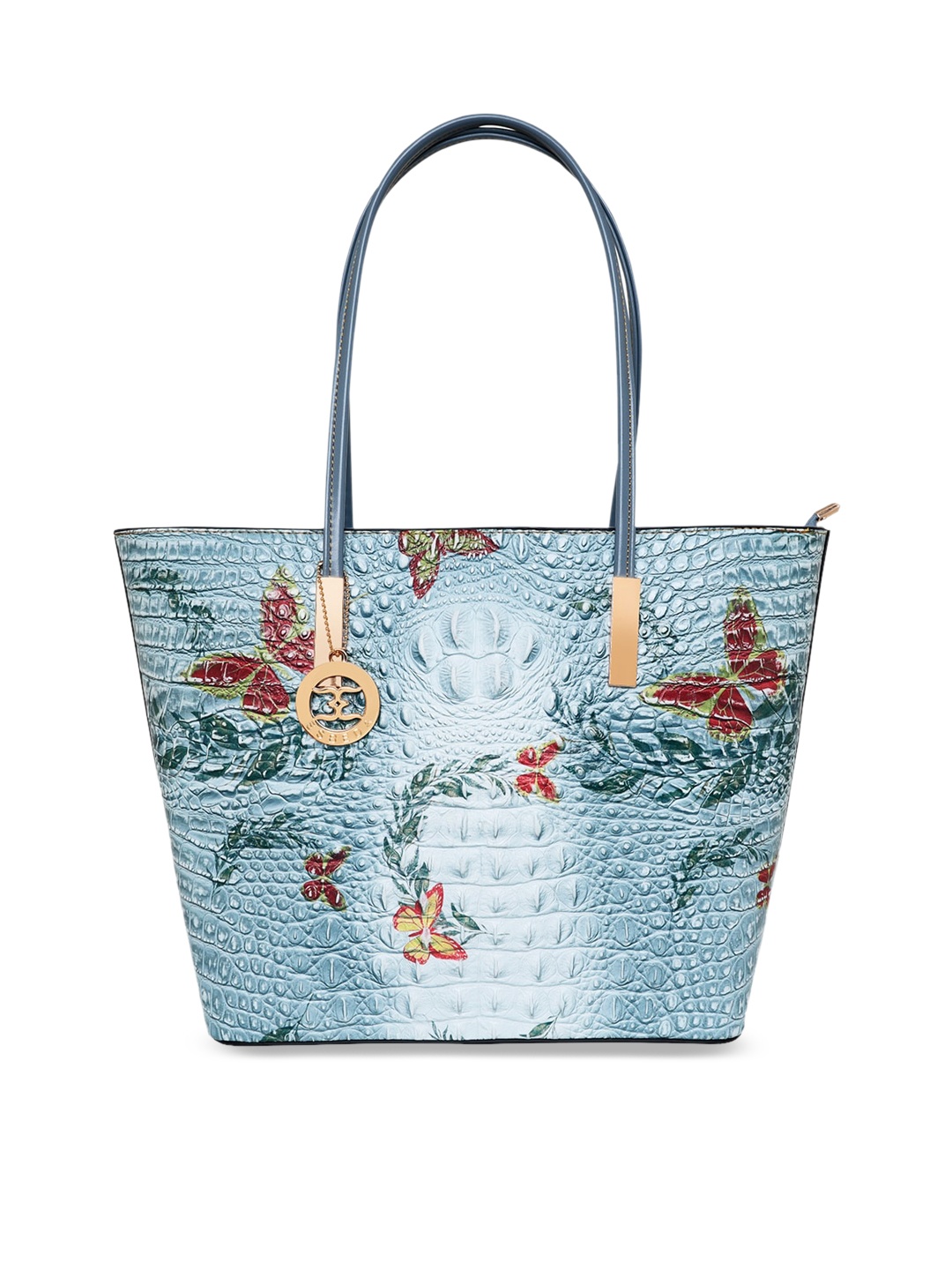

ESBEDA Blue Croc Textured Shopper Shoulder Bag