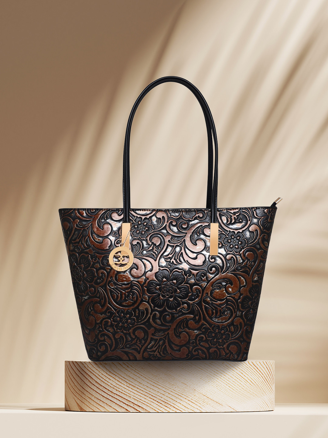 

ESBEDA Brown Printed PU Structured Shoulder Bag with Applique