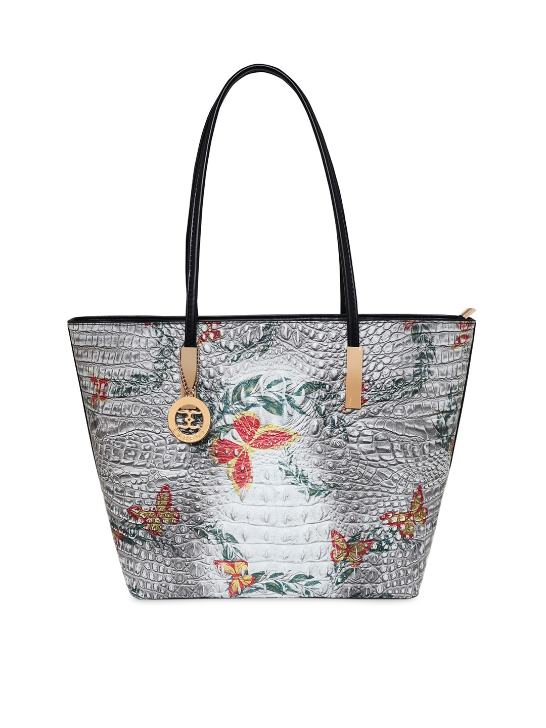 

ESBEDA Grey Floral Printed PU Structured Tote Bag