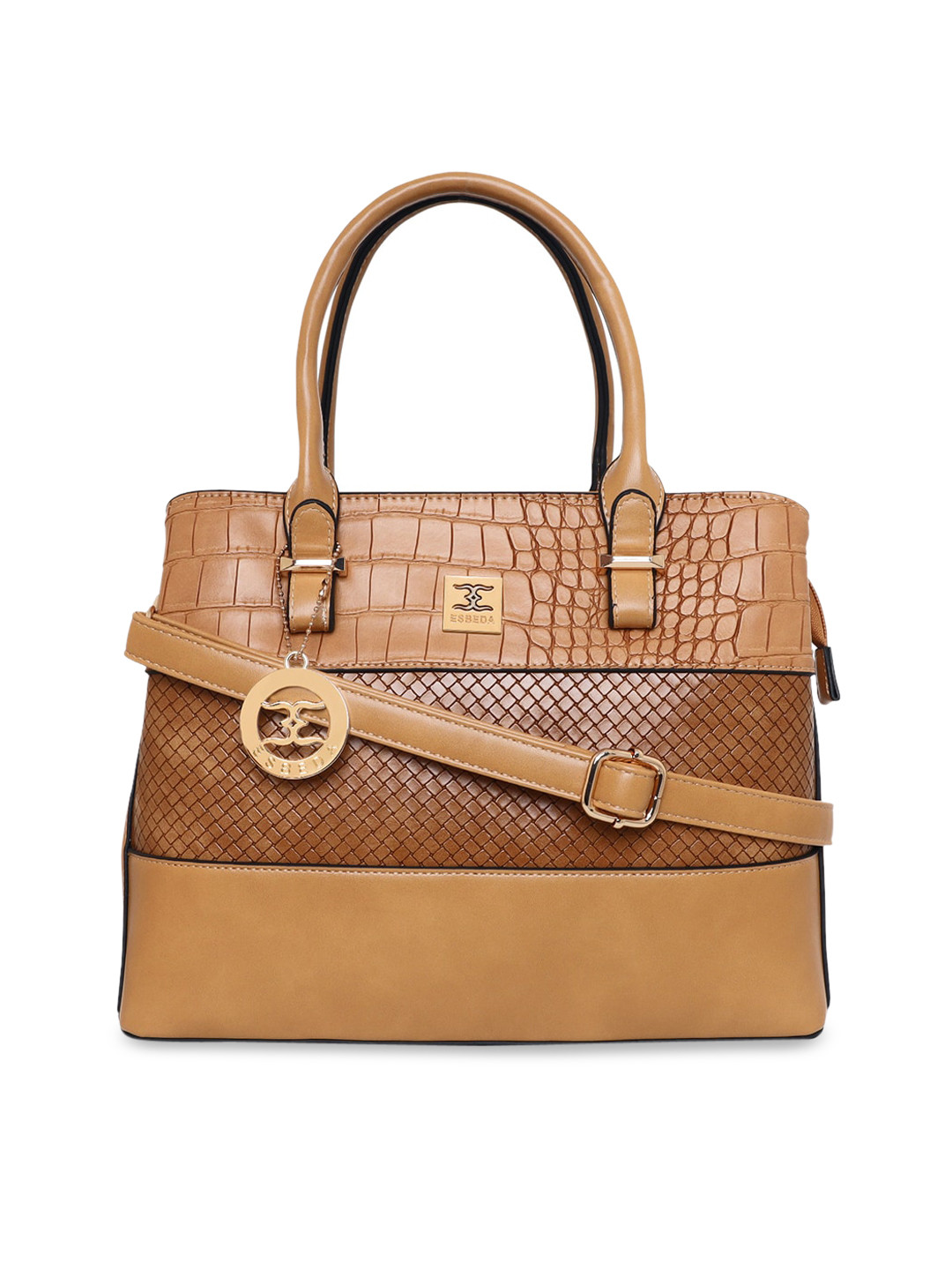

ESBEDA Camel Brown Textured PU Structured Handheld Bag