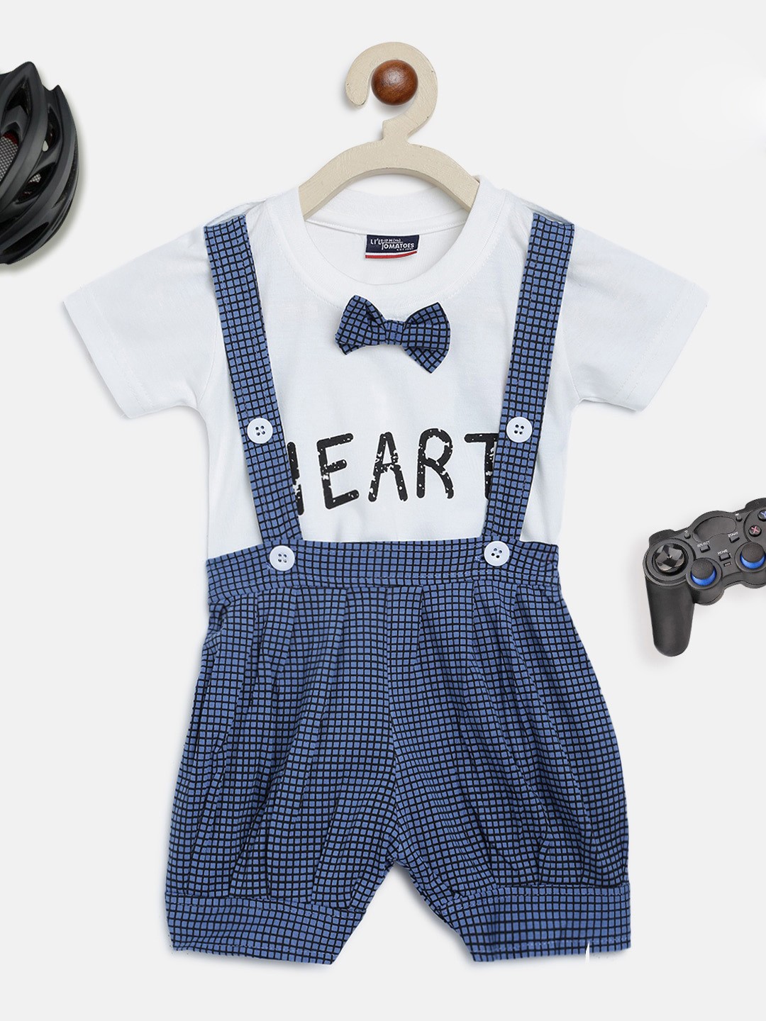 

Lil Tomatoes Kids Blue & White Checked T-Shirt With Dungarees
