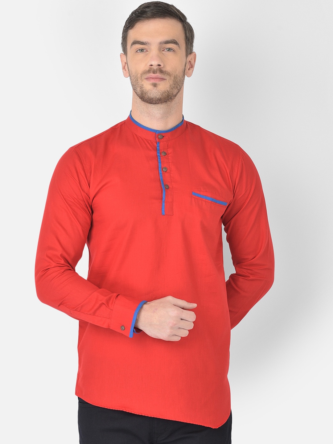 

SG LEMAN Men Red Solid Cotton Kurta