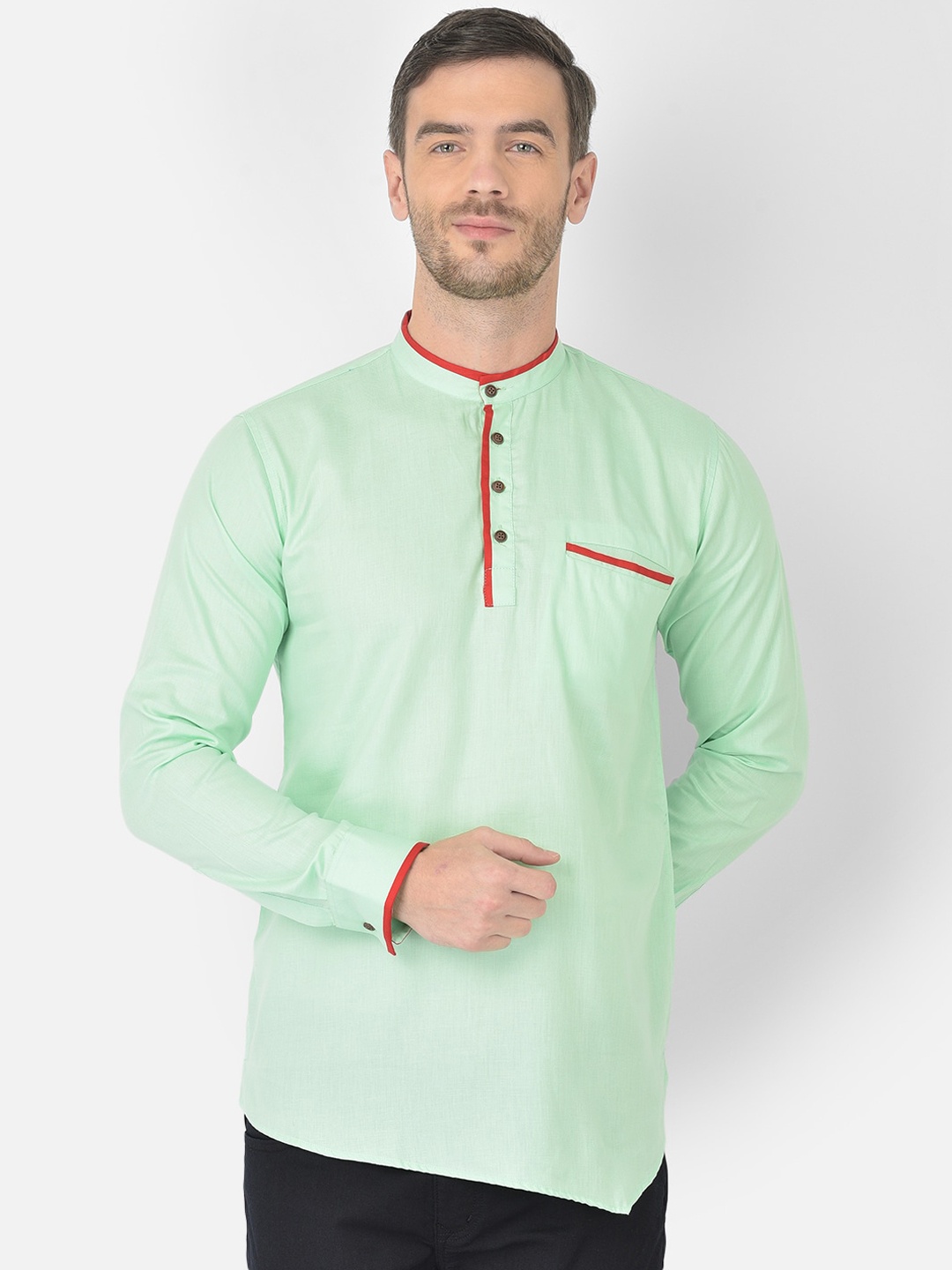 

SG LEMAN Men Pastel Green Asymmetric Kurta