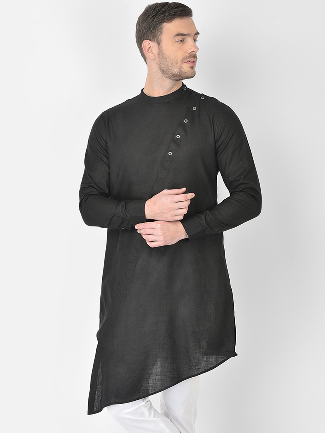 

SG LEMAN Men Black Asymmetric Cotton Kurta