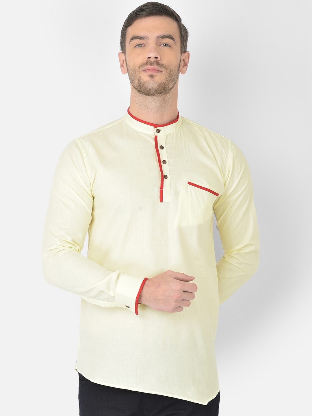 

SG LEMAN Men Gold-Toned & Red Cotton Kurta