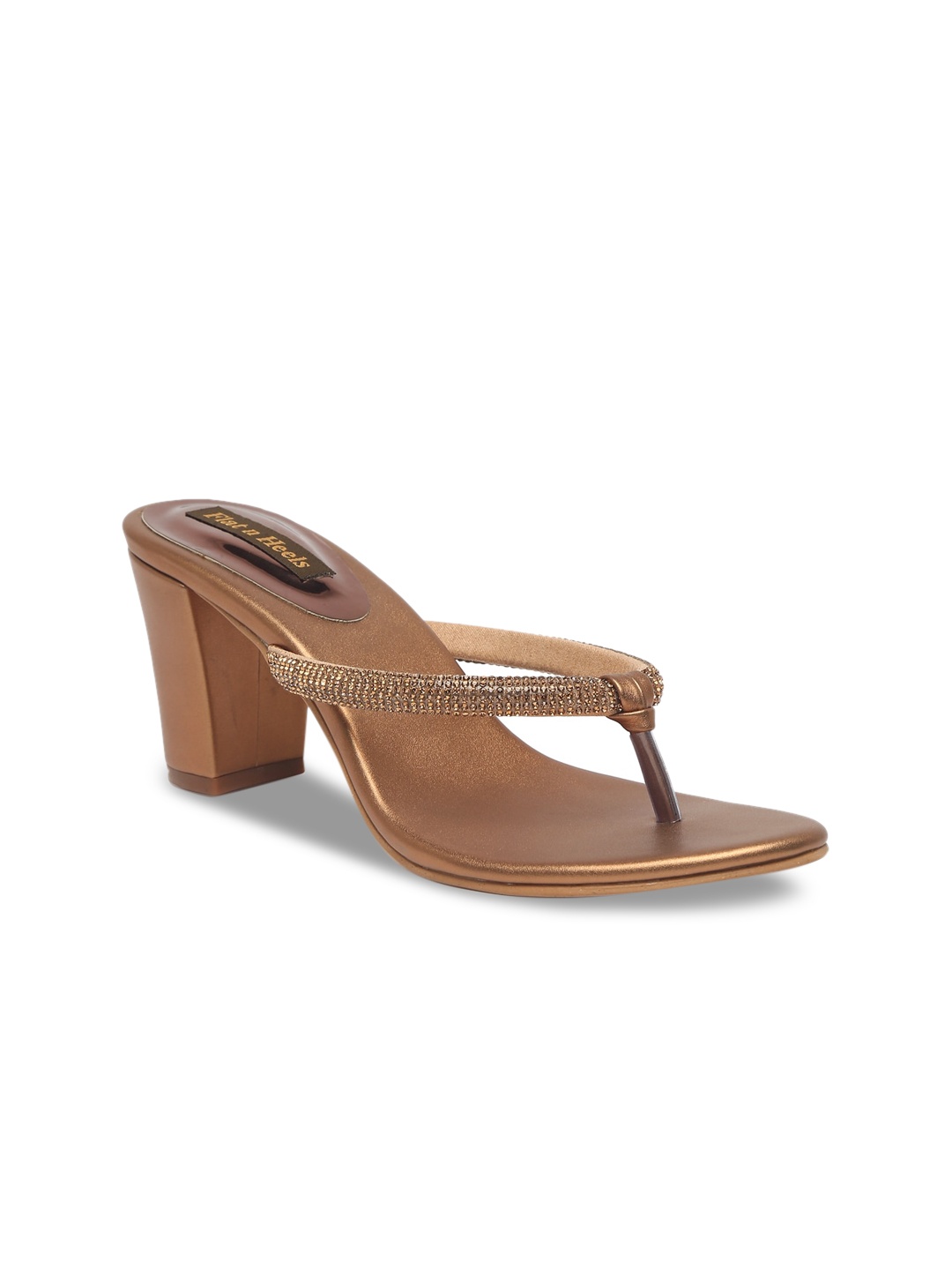 

Flat n Heels Copper-Toned Embellished Open-Toe Block Sandals