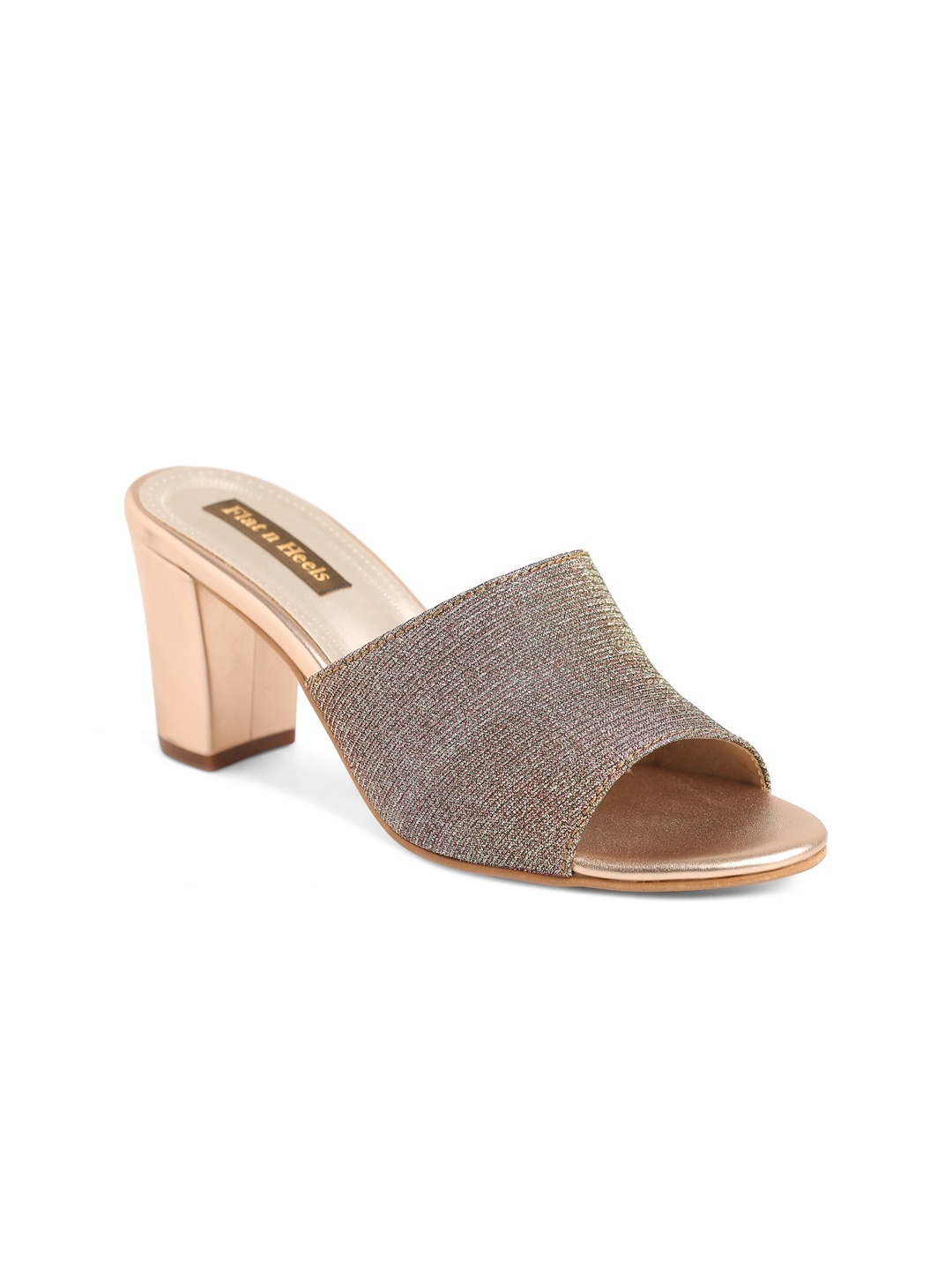 

Flat n Heels Copper-Toned Embellished Block Mules