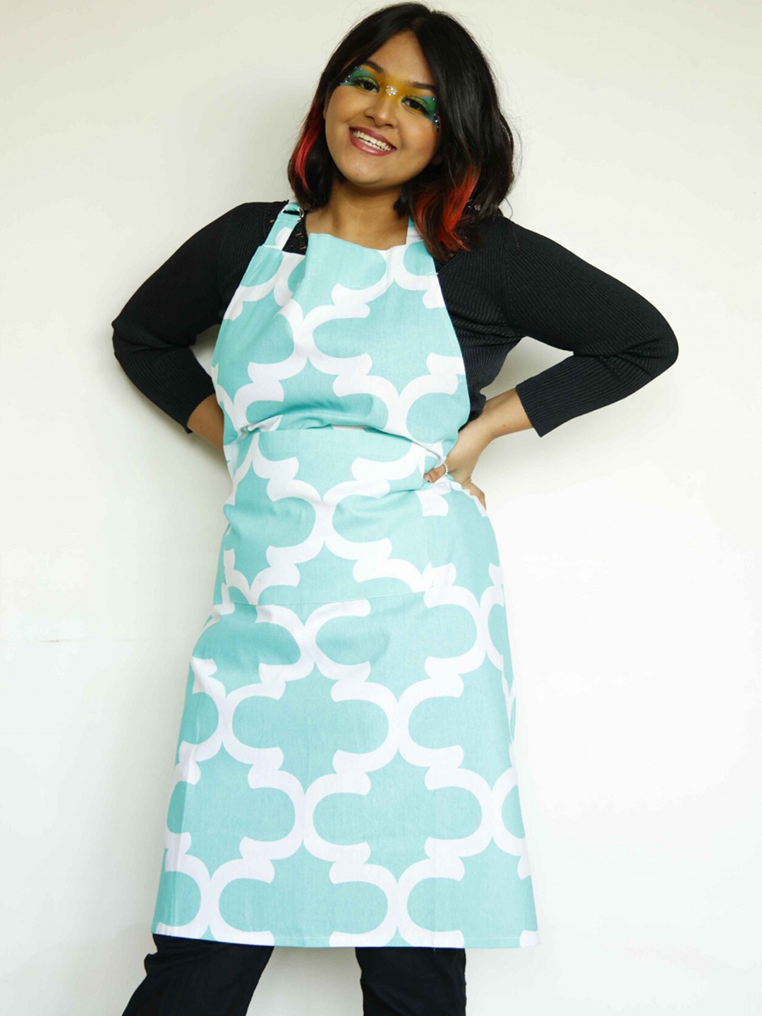 

Ariana Teal Blue & White Printed Cotton Apron