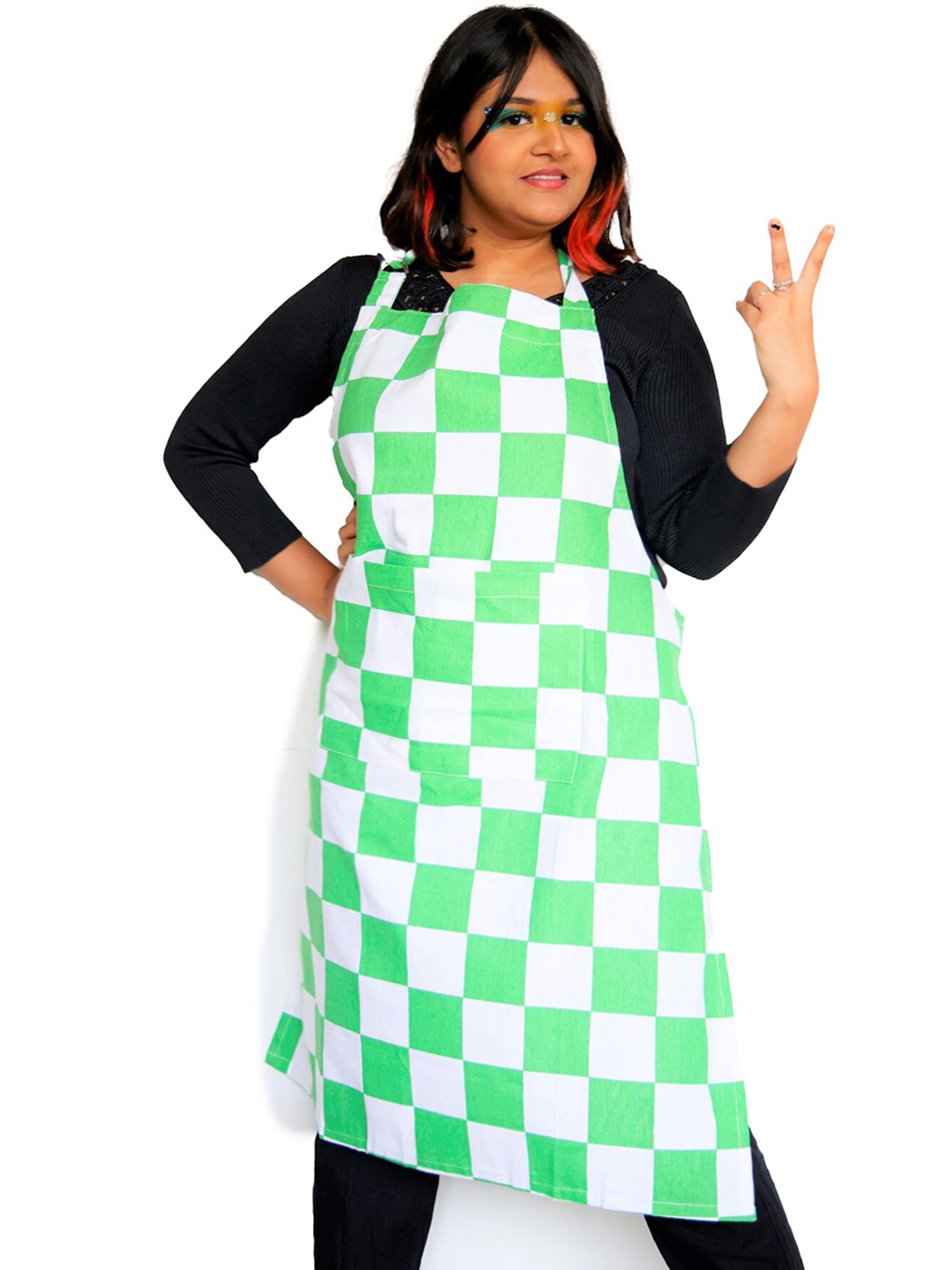 

Ariana Fluorescent Green & White Checked Cotton Aprons