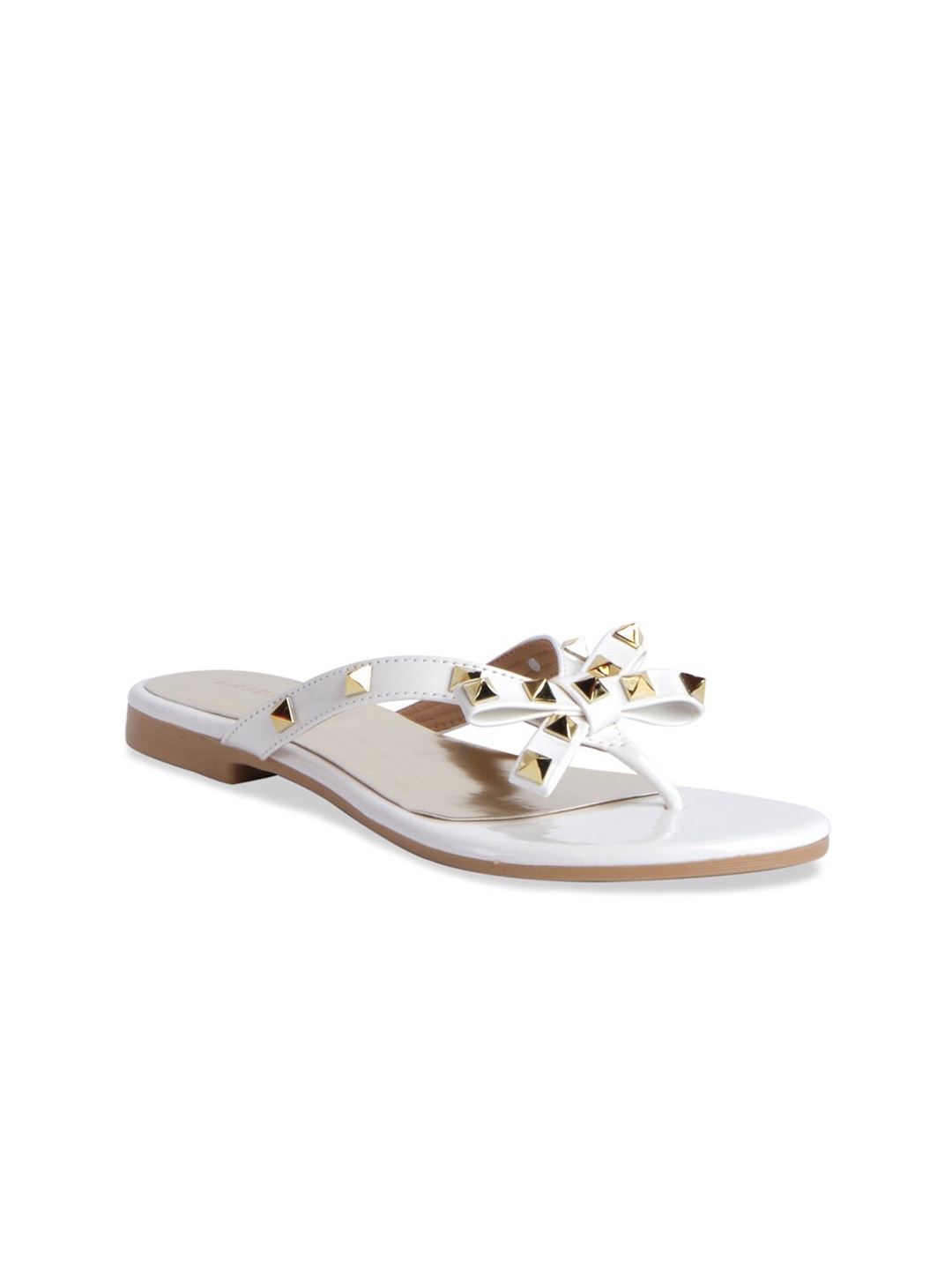 

ERIDANI Pecan Embellished Open Toe Flats, White