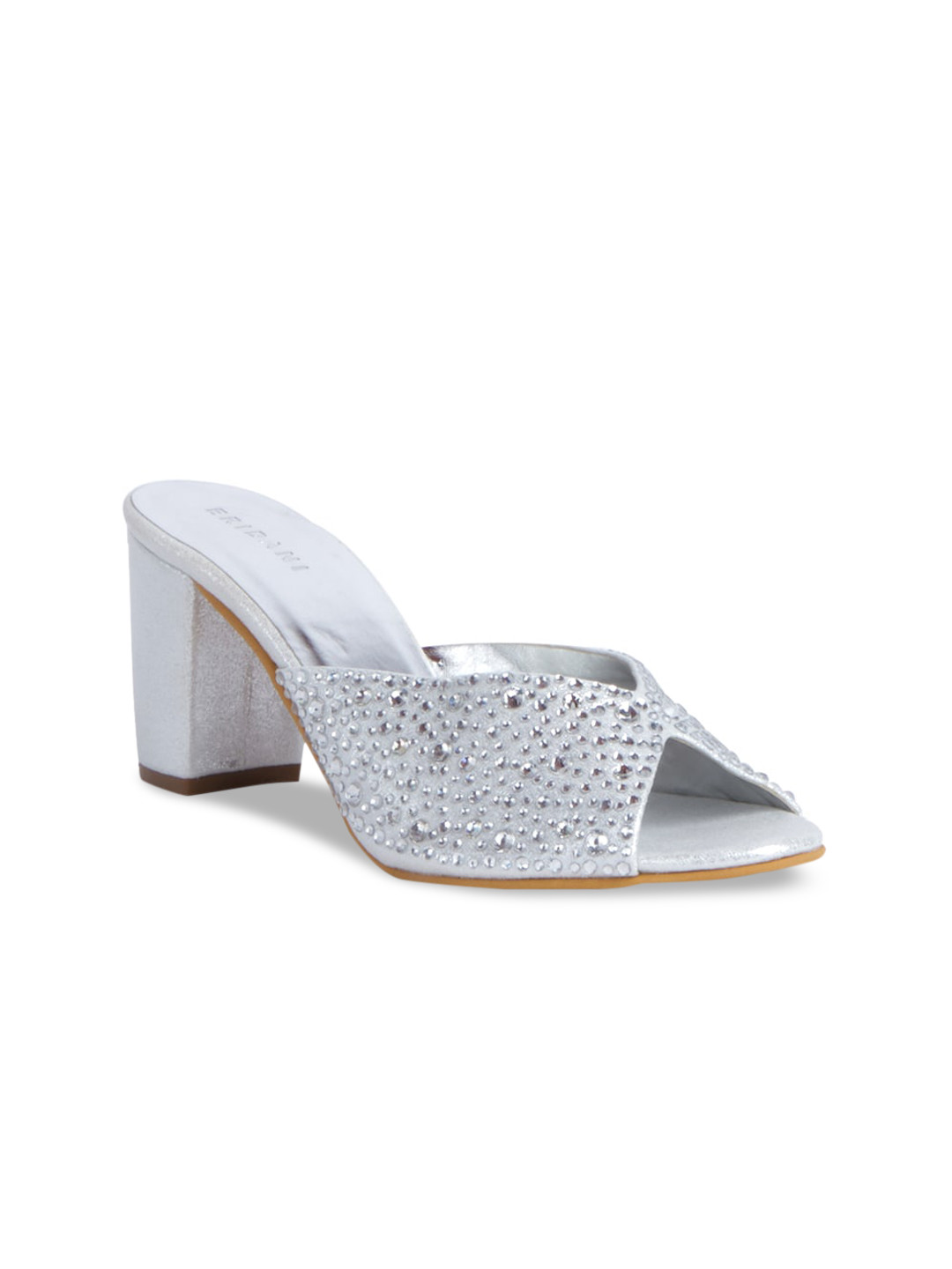 

ERIDANI Silver Embellished Peep Toe Blocks