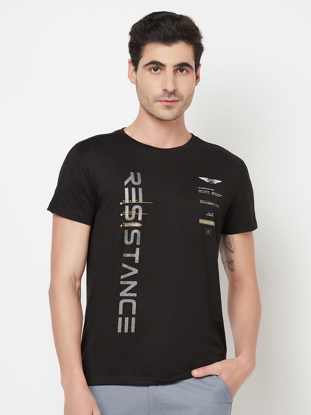 

Octave Men Black Typography Printed T-shirt
