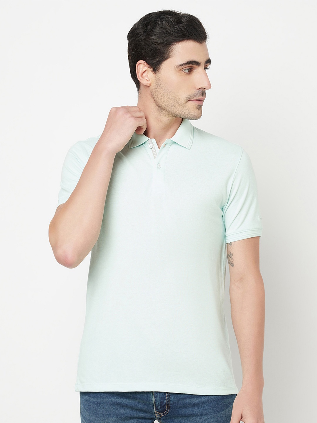 

Octave Men Green Solid Polo Collar T-shirt