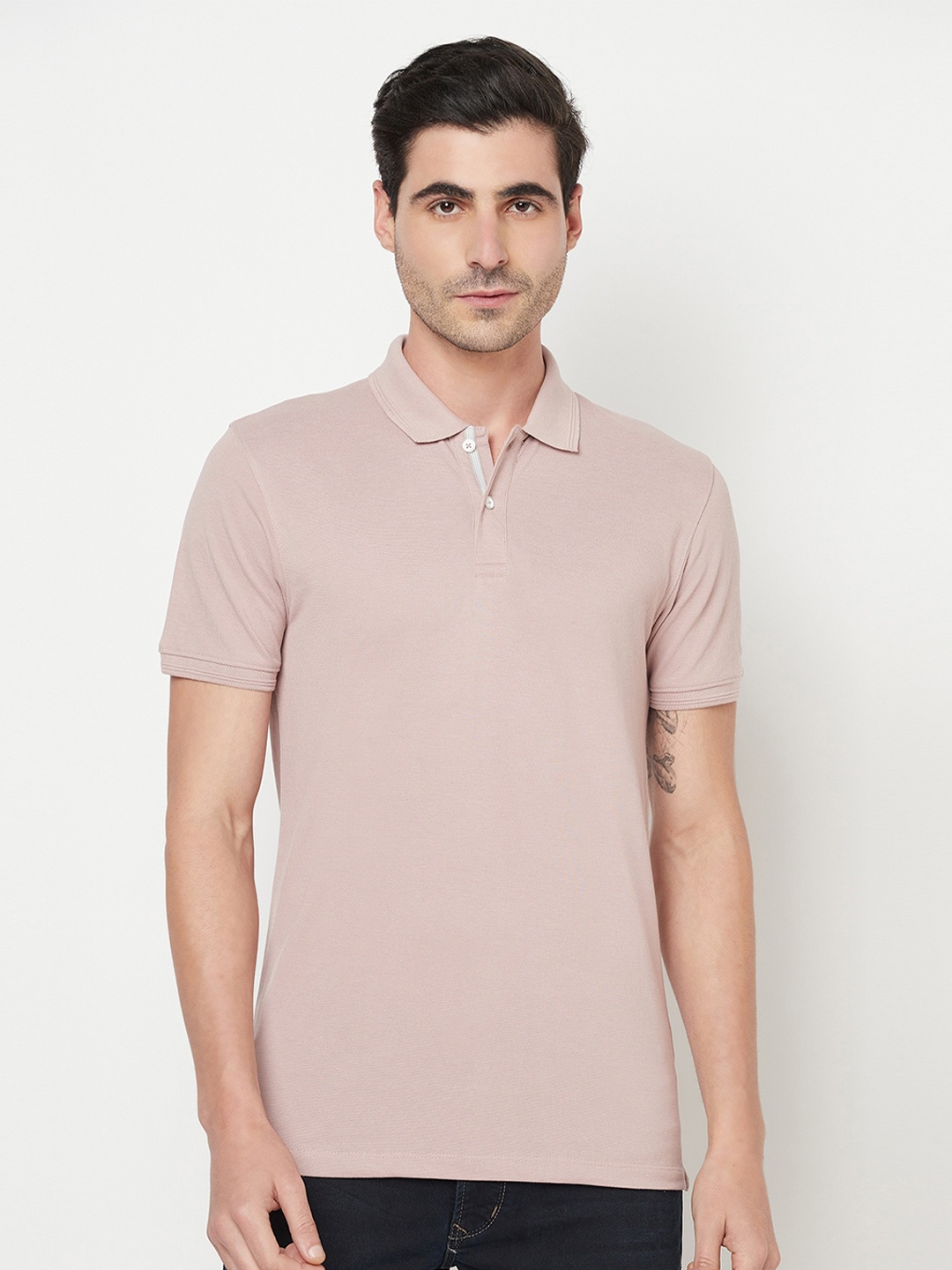 

Octave Men Rose Polo Collar Cotton T-shirt