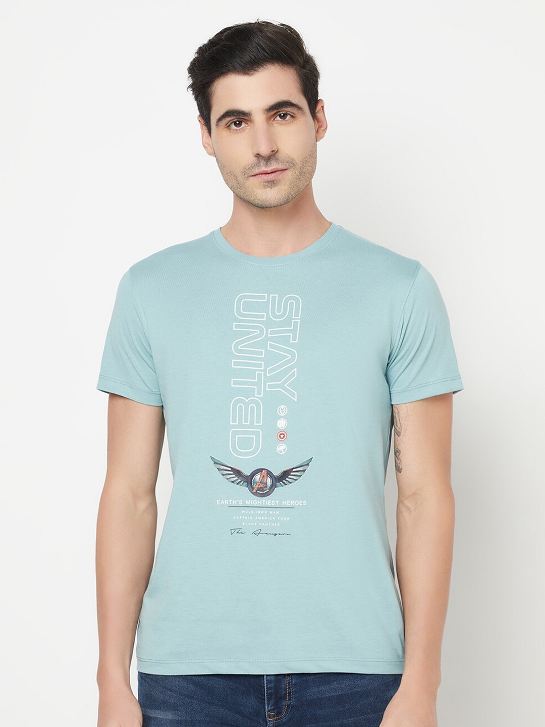 

Octave Plus Size Men Blue Typography Printed T-shirt