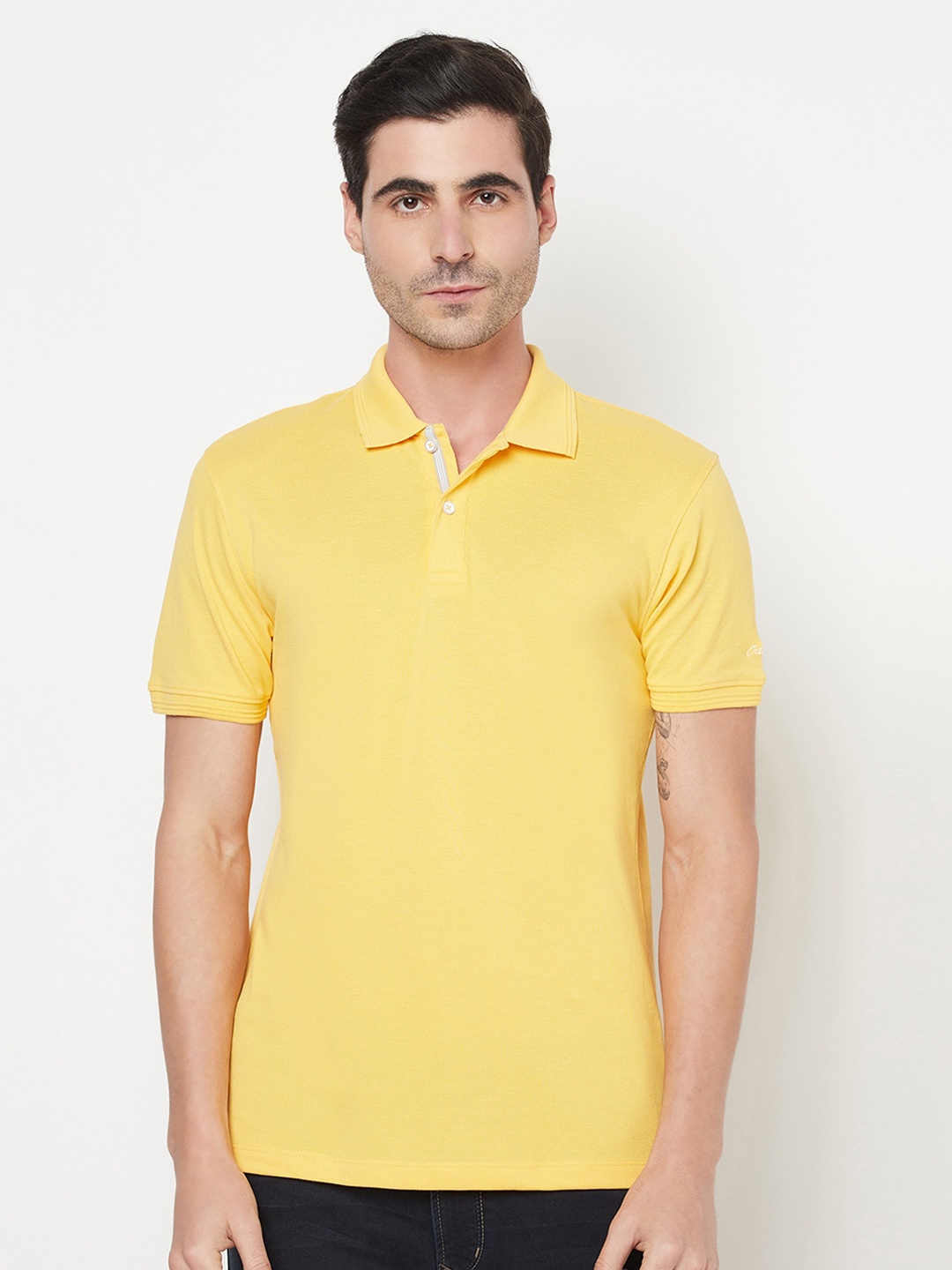 

Octave Men Yellow Polo Collar Cotton T-shirt