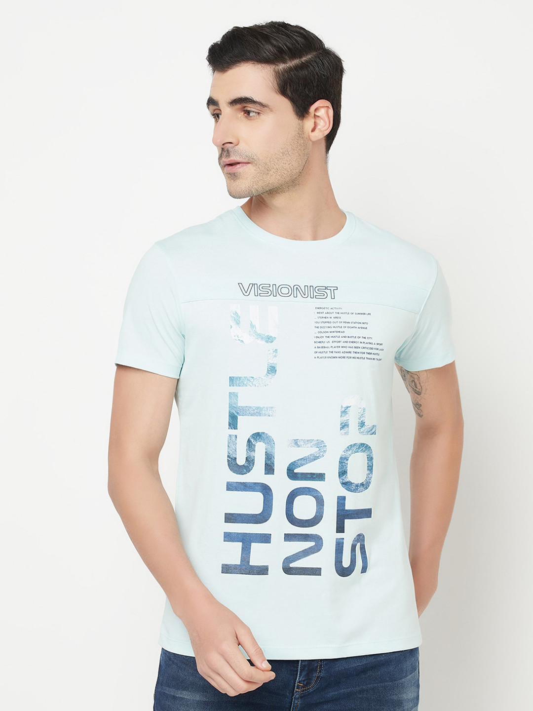 

Octave Men Pastel Blue Typography Printed Cotton T-shirt