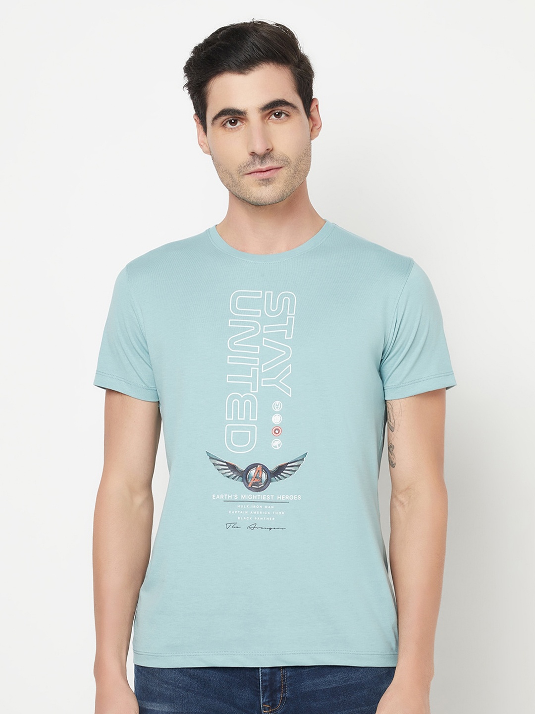 

Octave Men Teal Typography Captain America Printed T-shirt