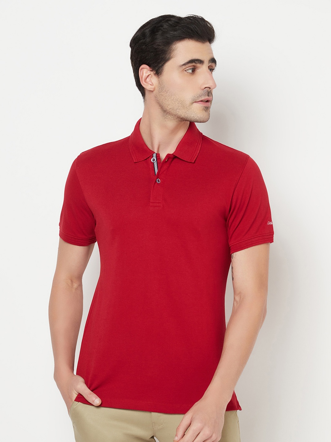 

Octave Men Maroon Polo Collar Cotton T-shirt